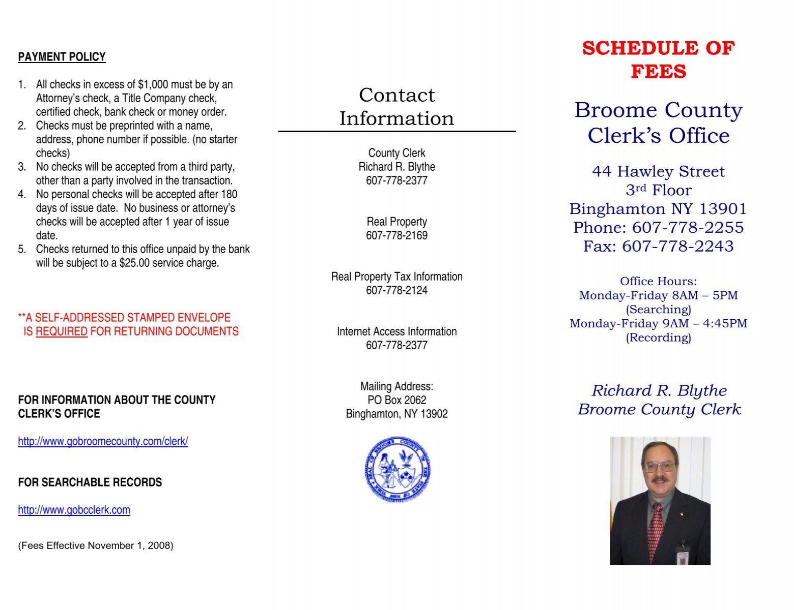 Fee Schedule Broome County