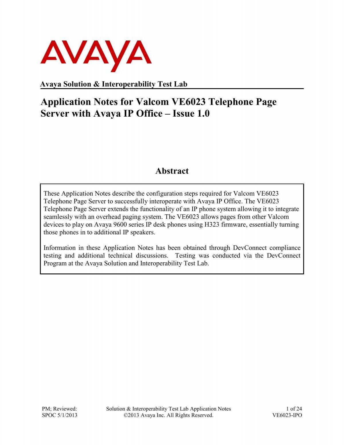 VE6023 - Avaya IP Office  - Valcom