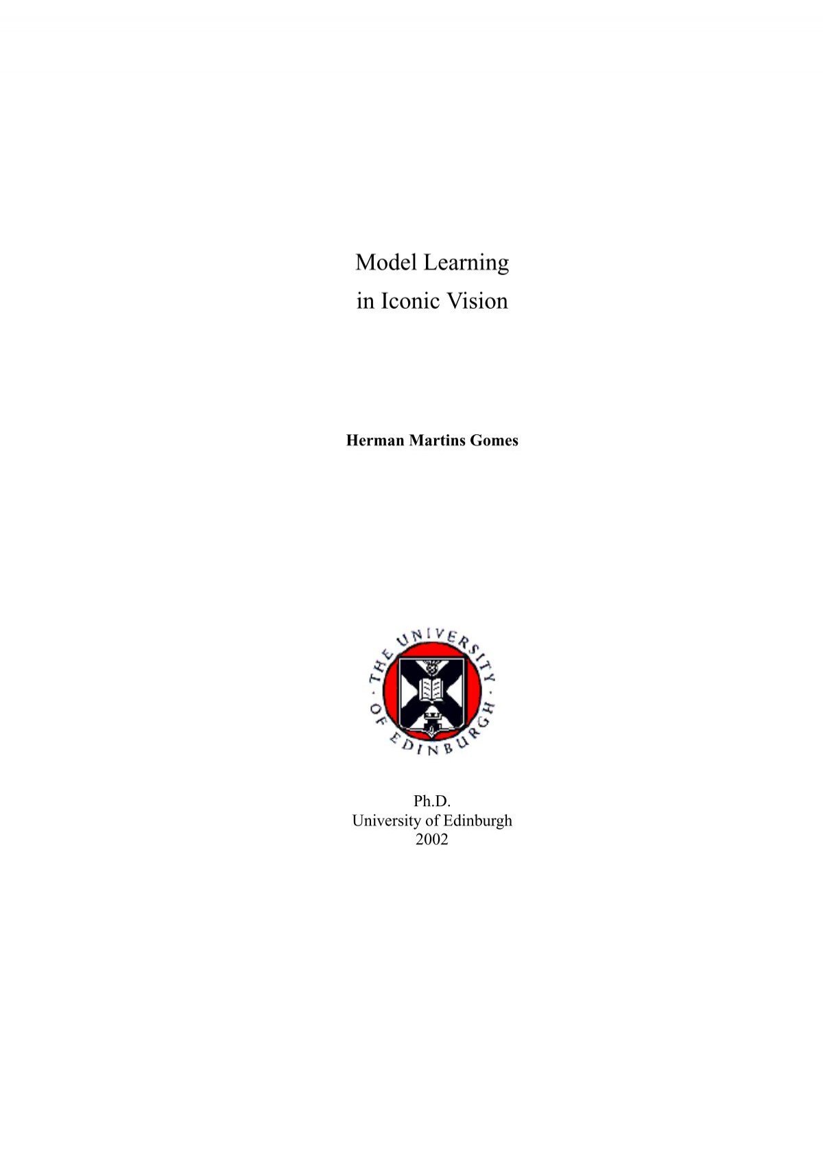 Phd Thesis Model Learning In Iconic Vision University Of Edinburgh