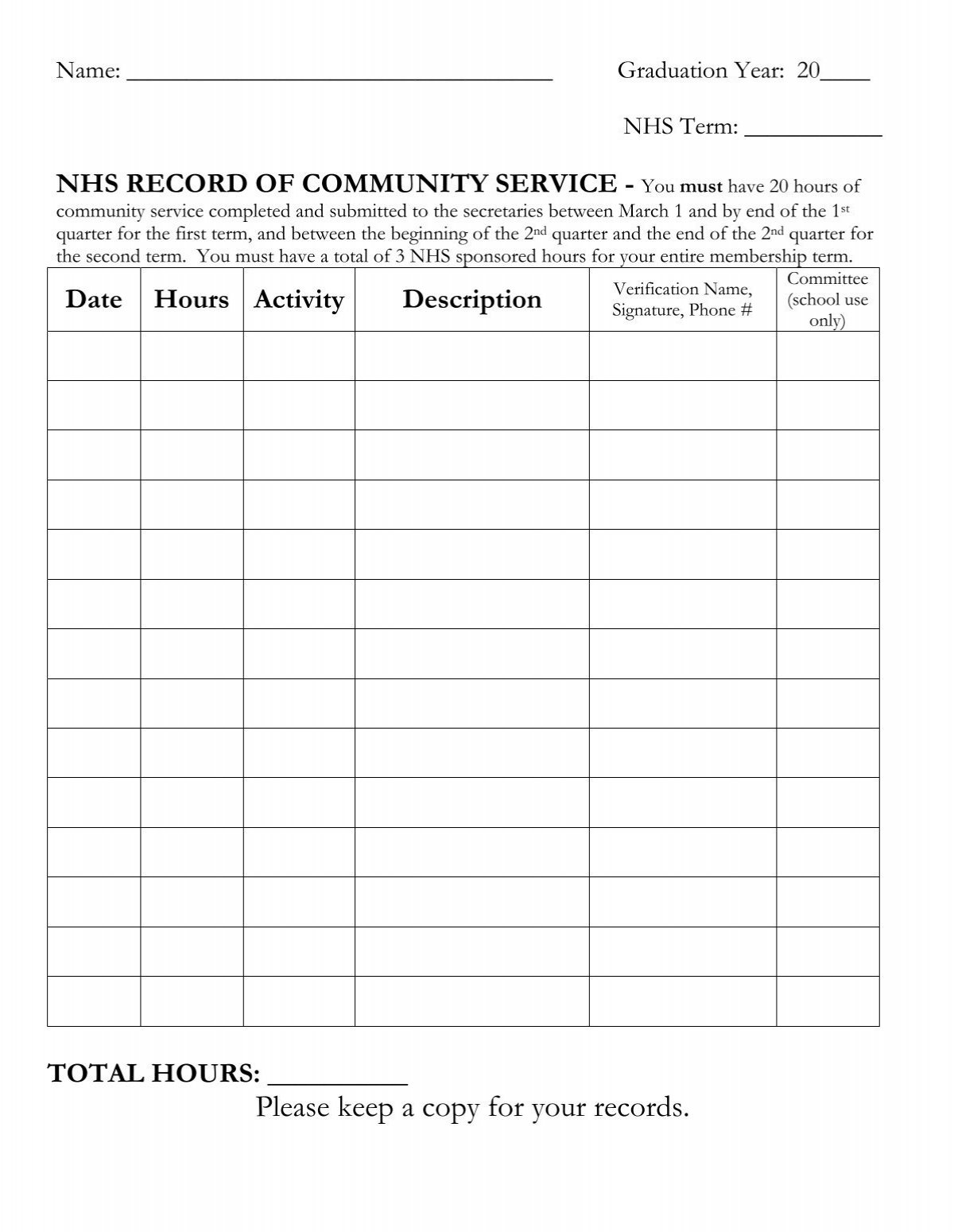 nhs community service record sheet pdf