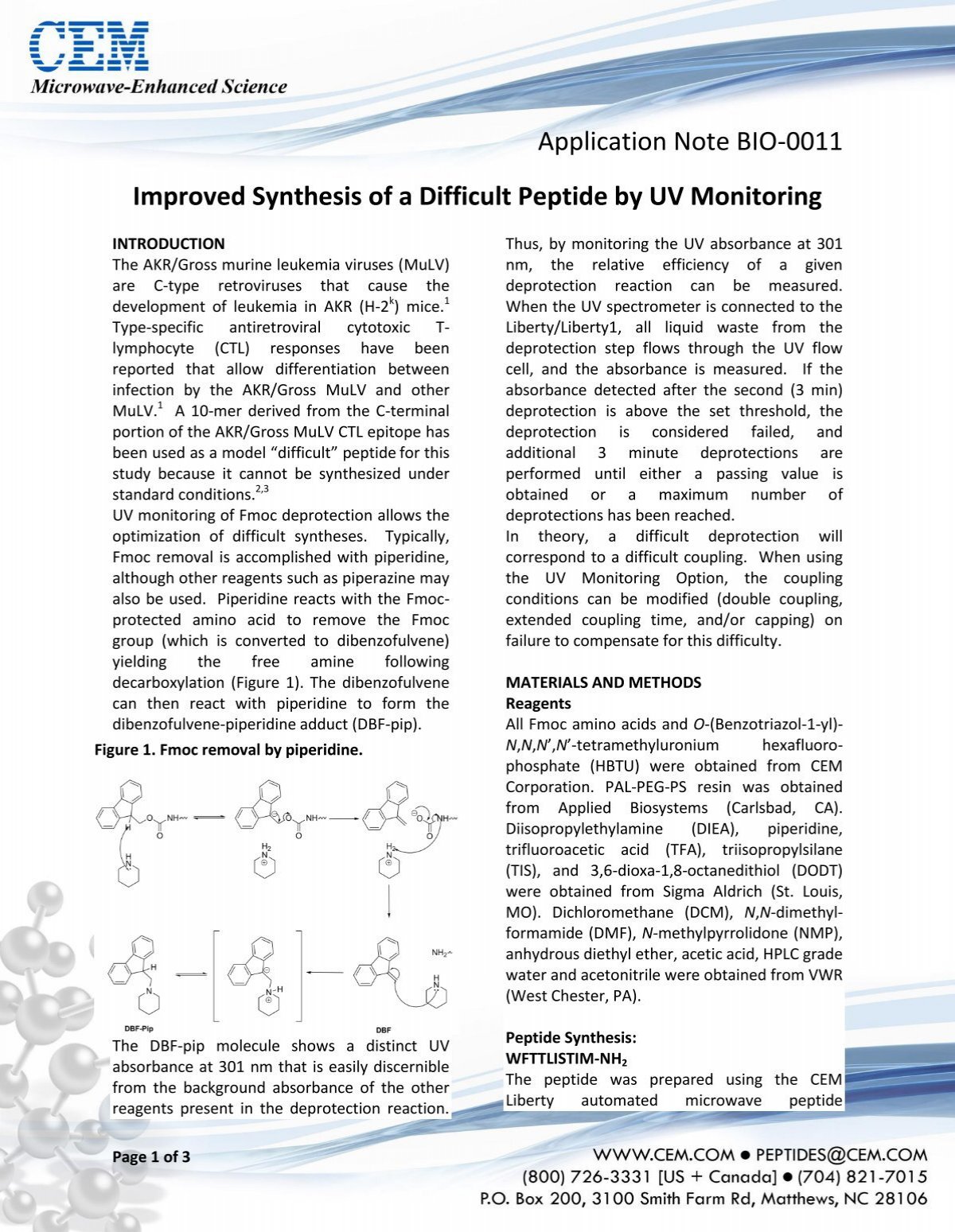Improved Synthesis Of A Difficult Peptide By Uv Monitoring