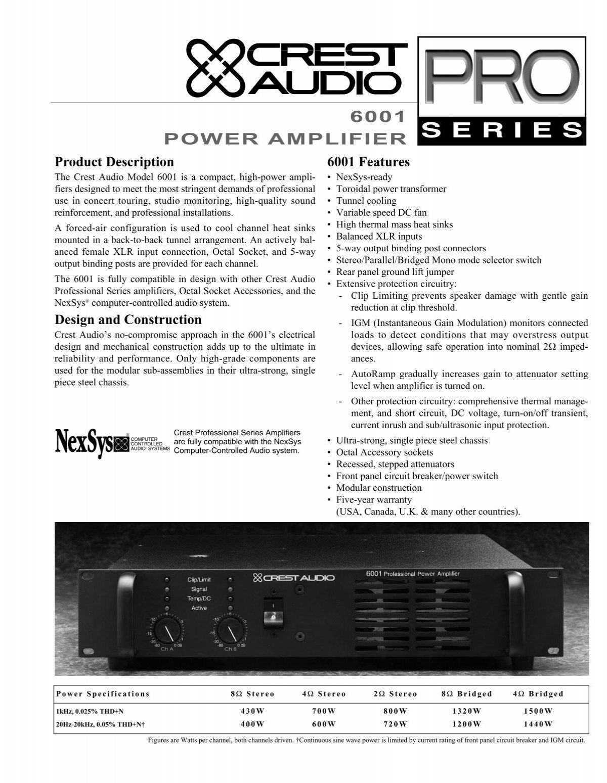 6001 POWER AMPLIFIER - Crest Audio