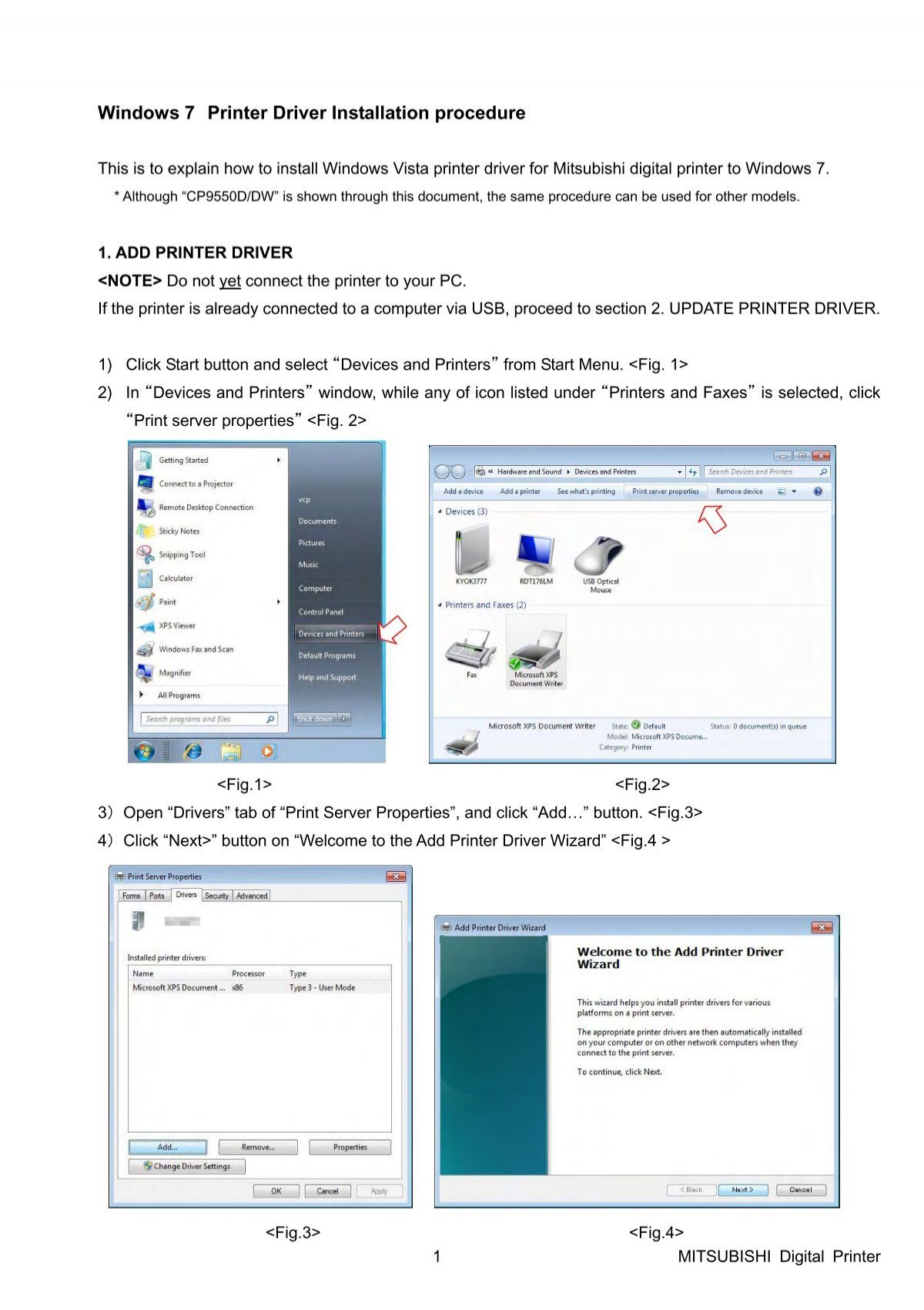 Windows 7 Printer Driver Installation Procedure