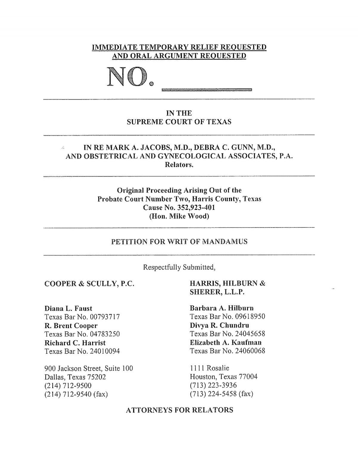 Petition for Writ of Mandamus - Filed - Supreme Court of Texas