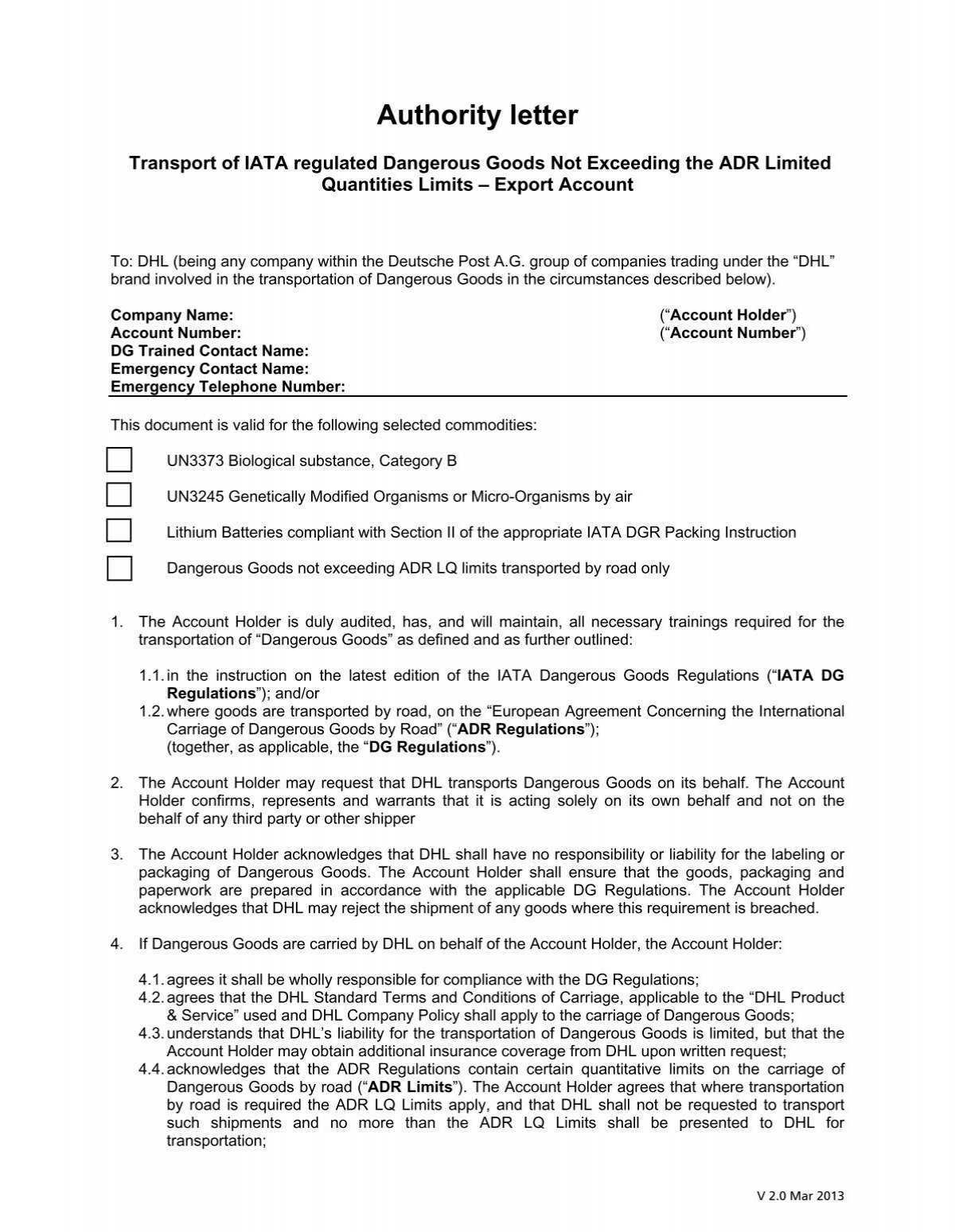 Approval Authority Letter for UN3373 EXPORT - DHL