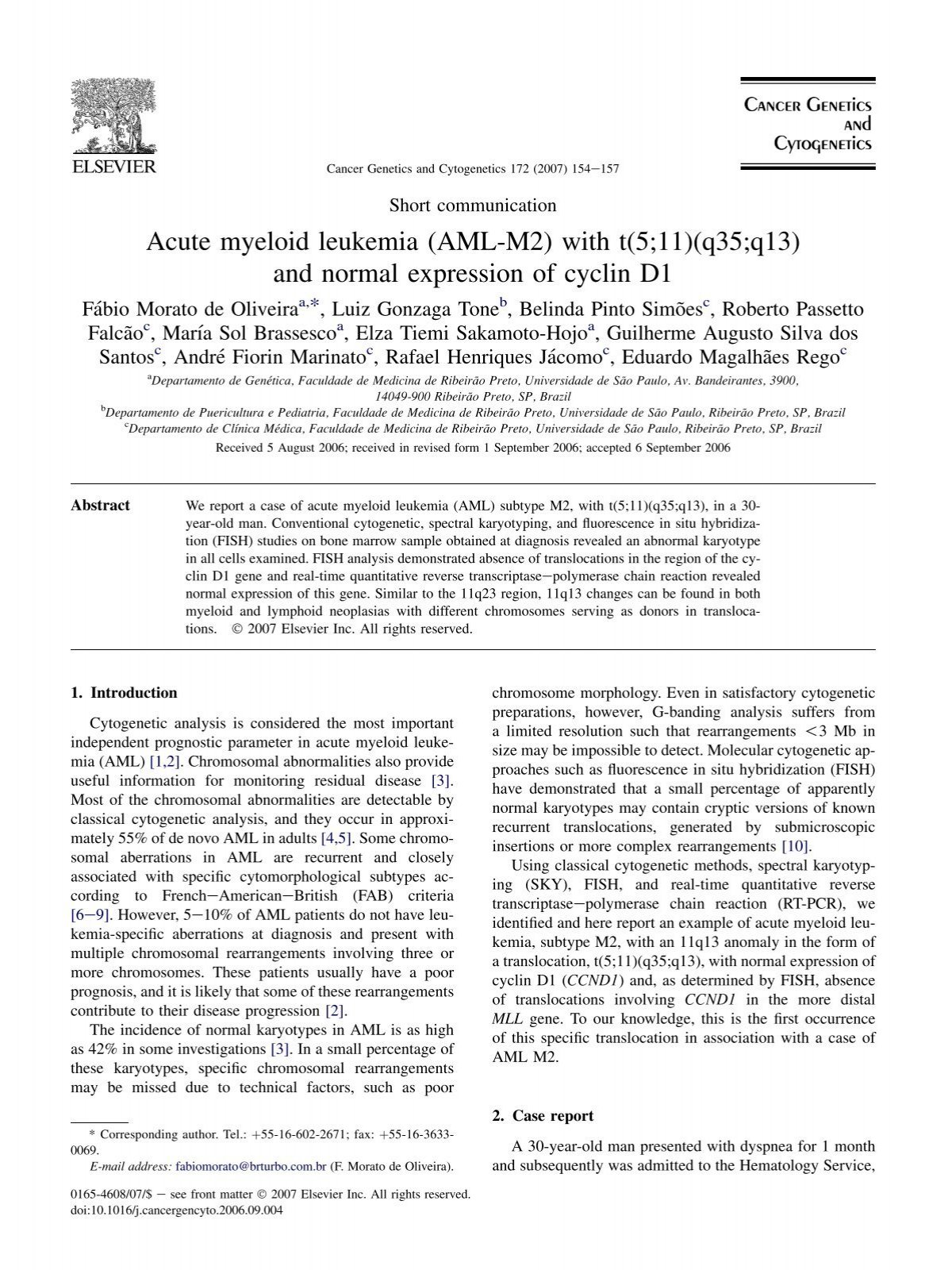 Acute Myeloid Leukemia Aml M2 With T 5 11 Q35 Researchgate