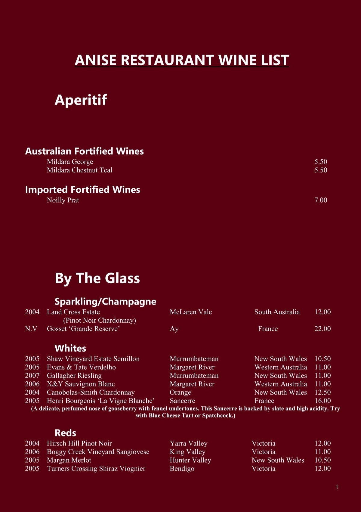 aperitif wine list