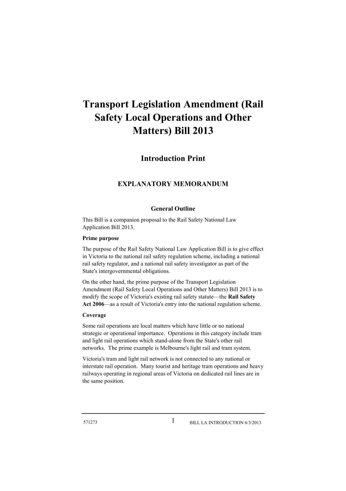 Transport Legislation Amendment (Rail Safety Local Operations and