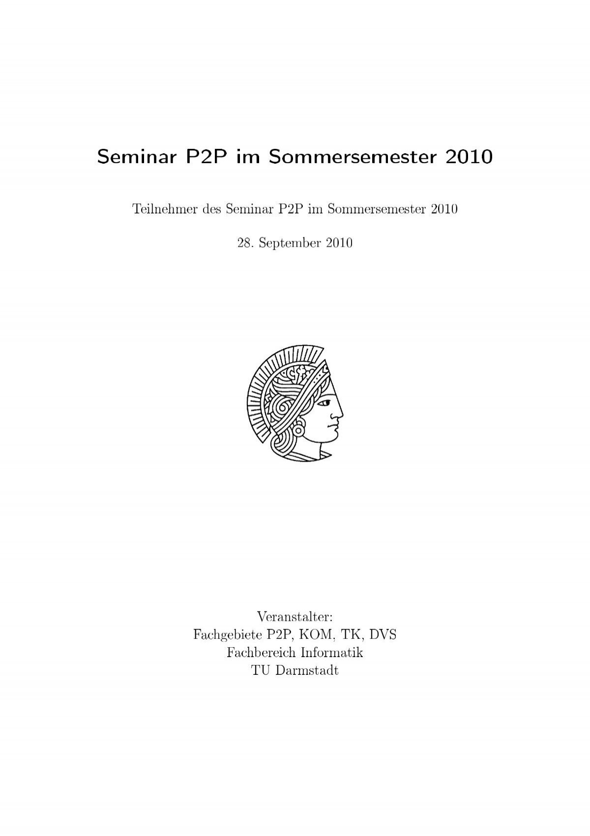 Seminar P2P im Sommersemester 2010 - P2P Networks Group