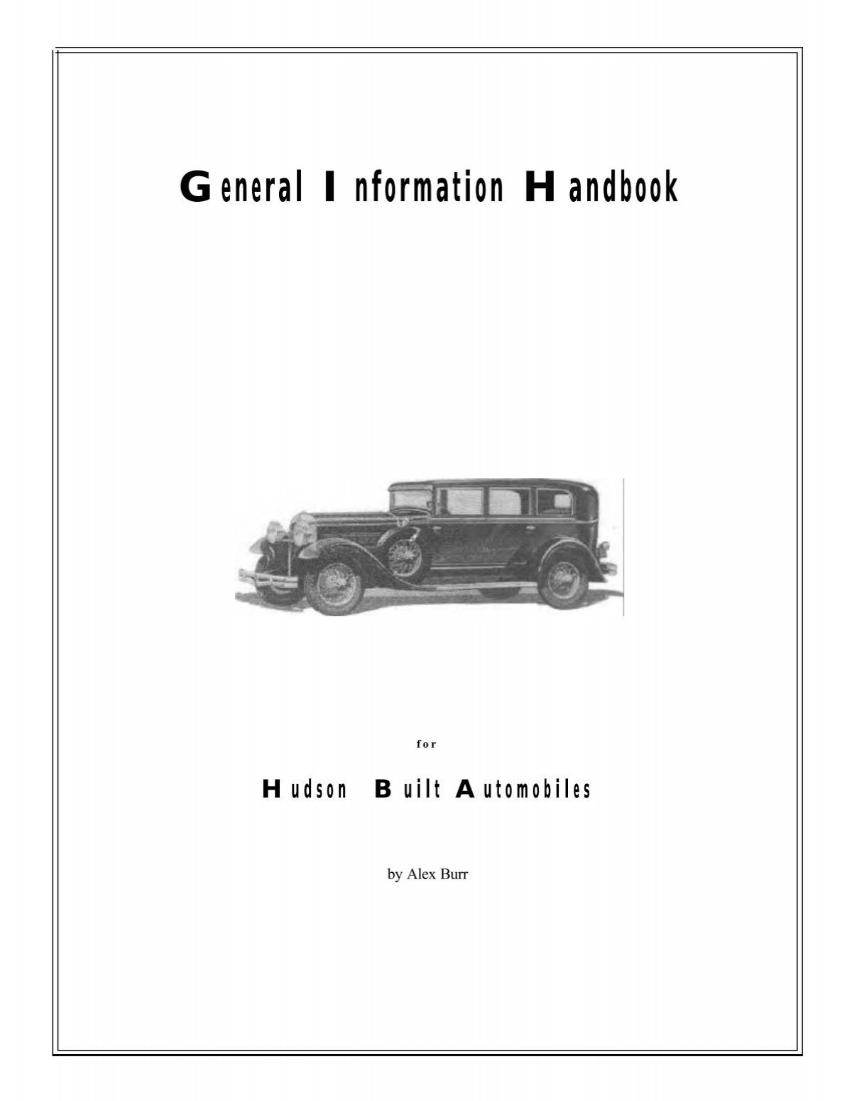 Automobiles Handbook Alex by Hudson The General Information for
