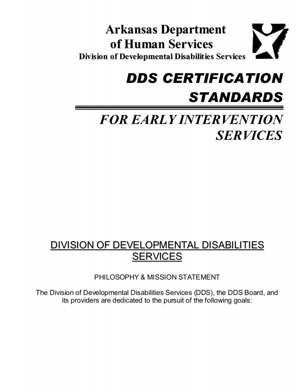 dds certification standards for early intervention services Arkansas