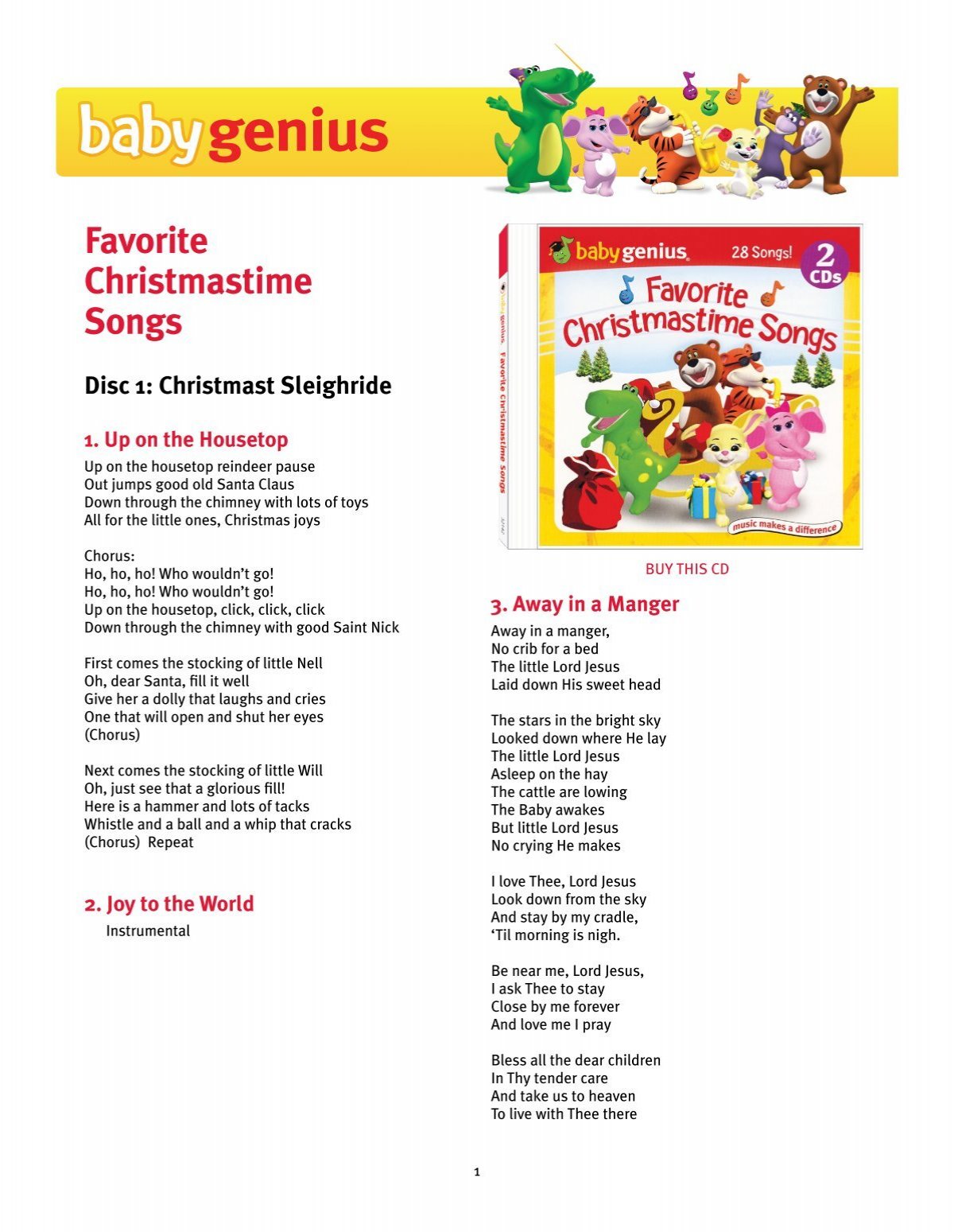 Download Favorite Christmastime Songs Lyrics Pdf Baby Genius