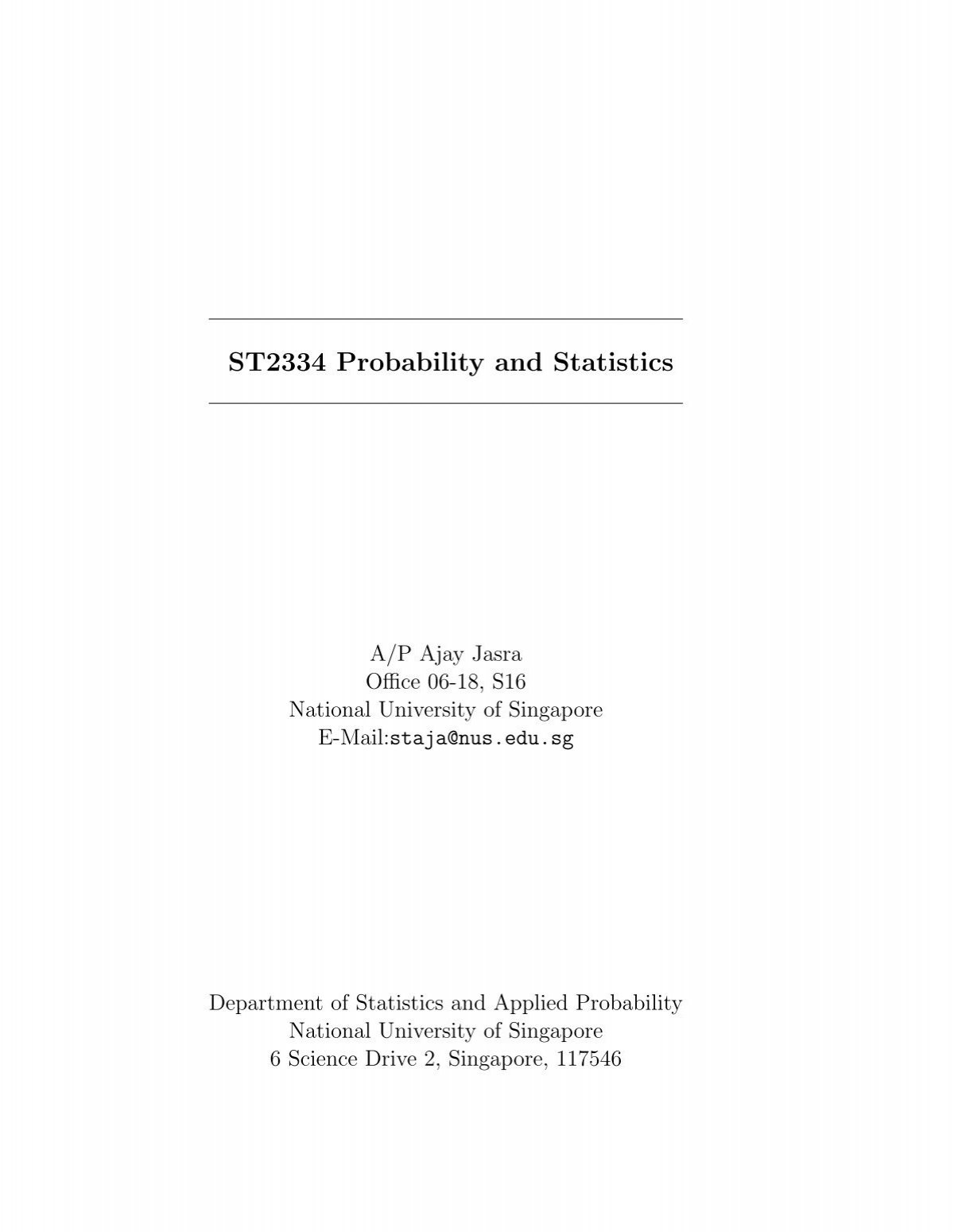 Notes The Department Of Statistics And Applied Probability Nus