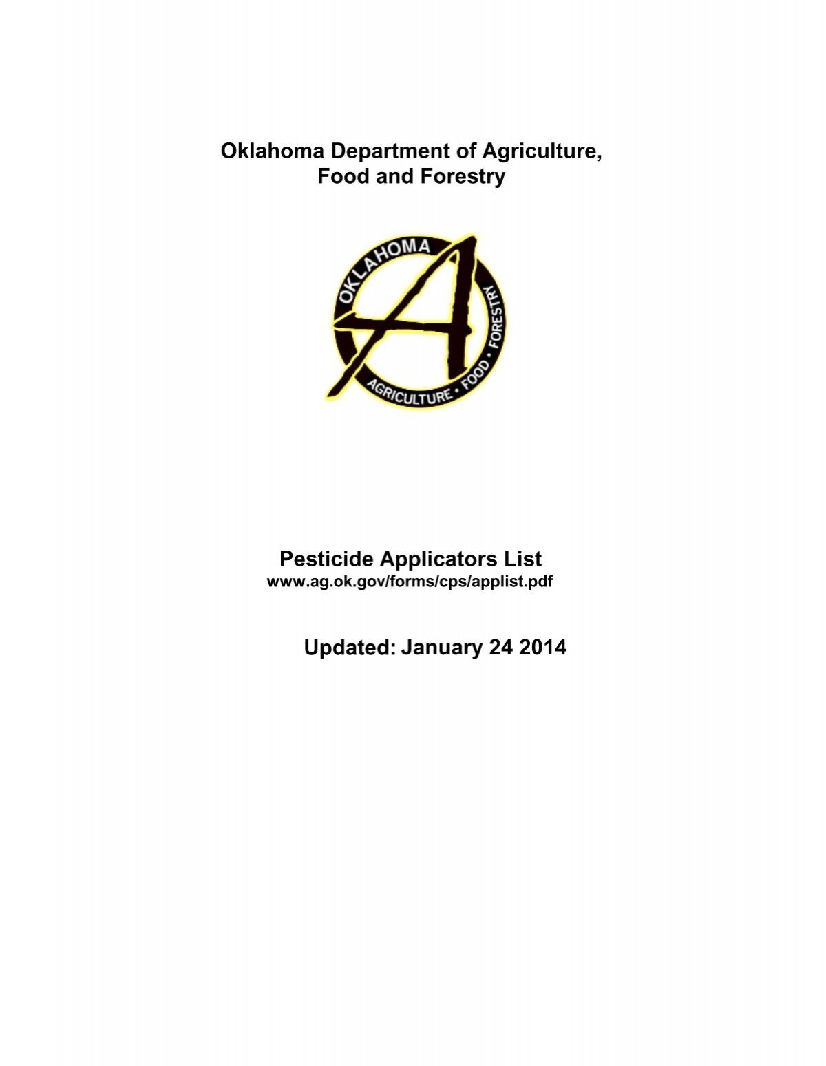 Pesticide Applicators List Oklahoma Department Of Agriculture
