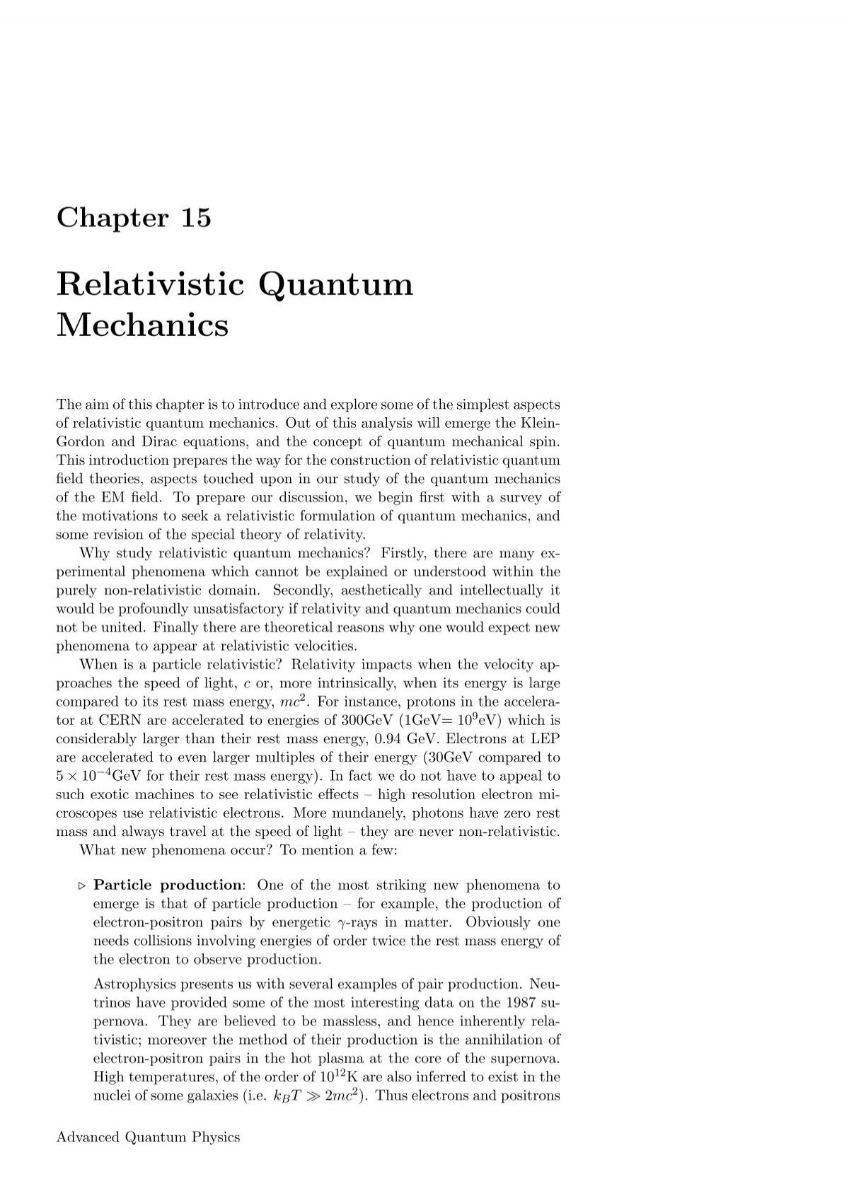 Relativistic Quantum Mechanics Theory Of Condensed Matter