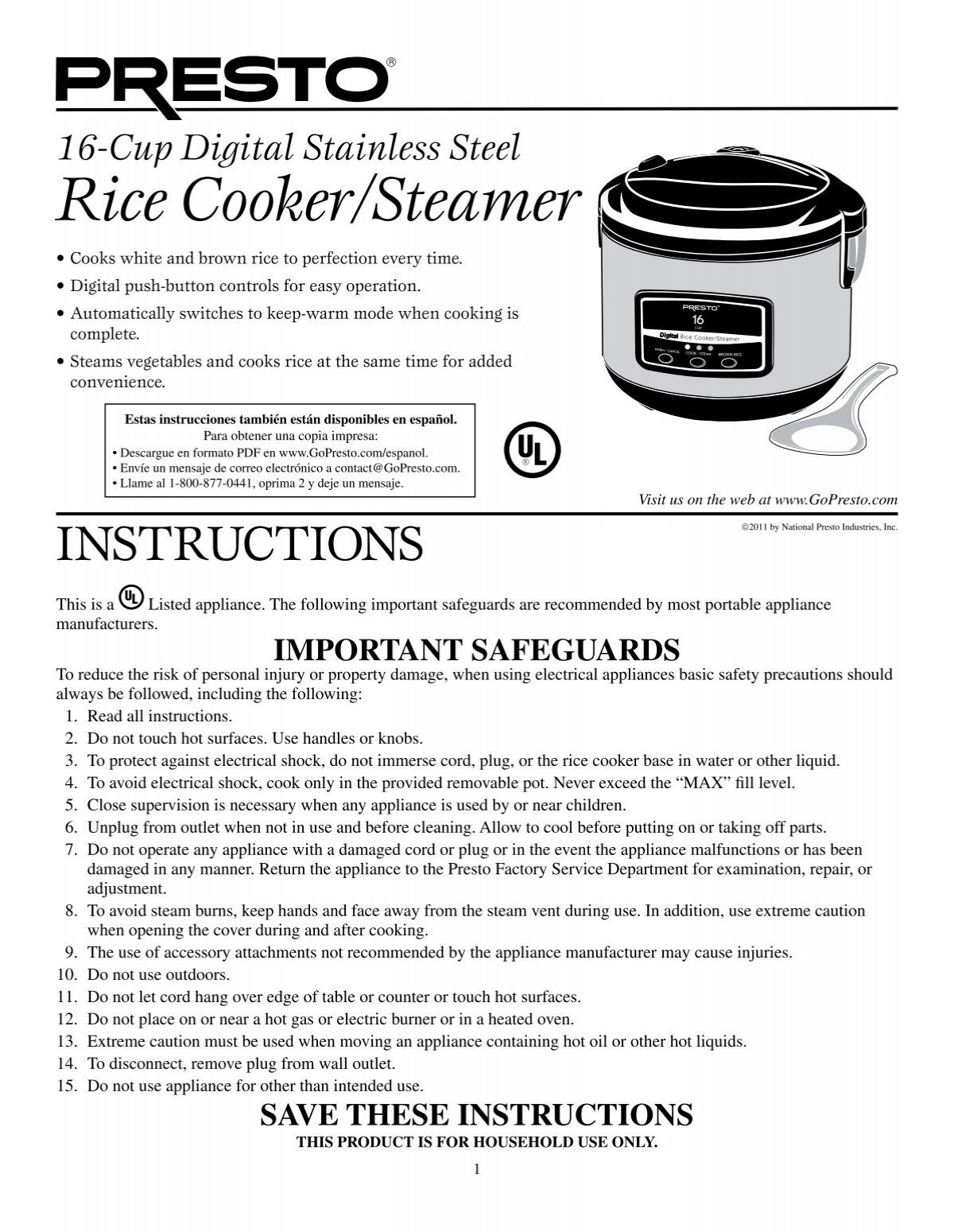 Removable Pot for the 16-Cup Electric Rice Cooker - Rice Cookers - Presto®