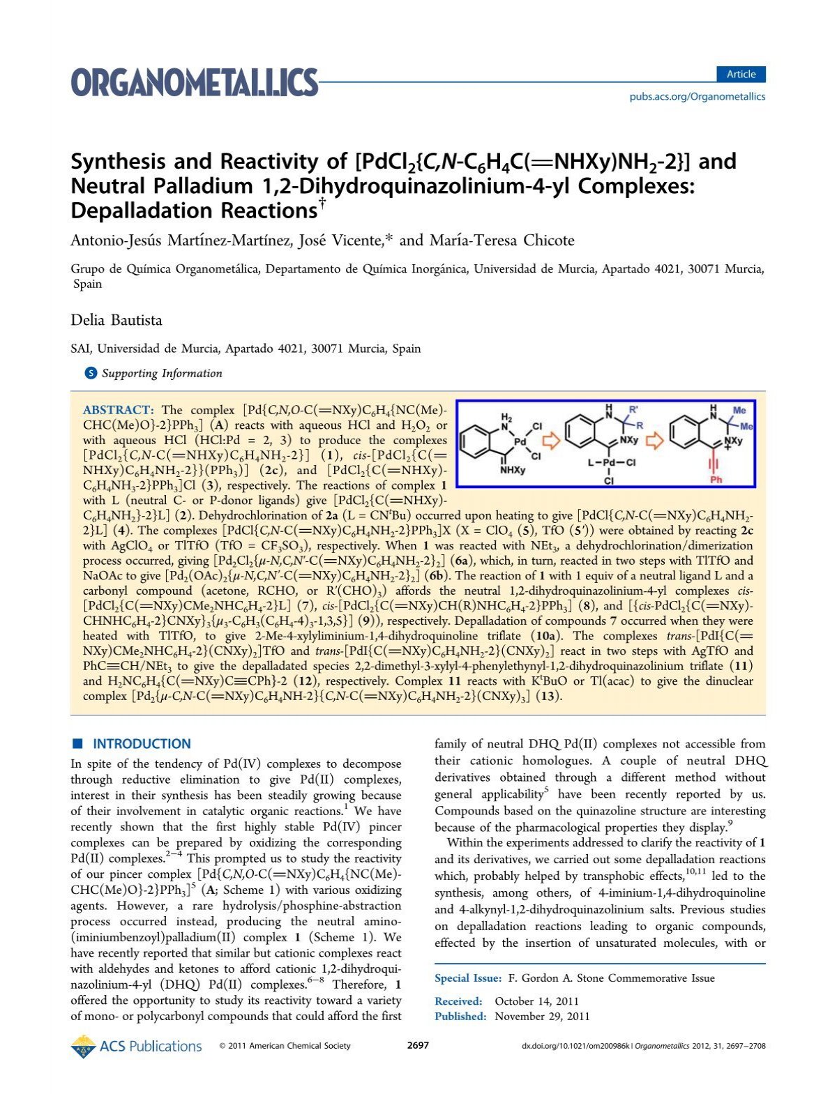 Synthesis And Reactivity Of Pdcl2 C N