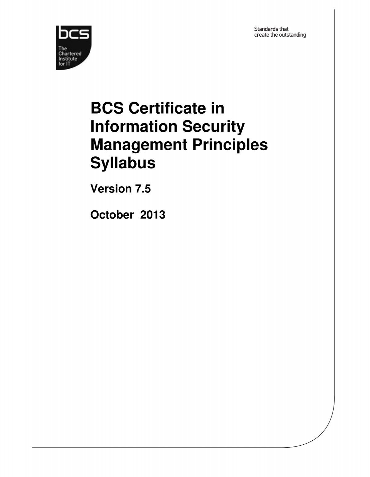 BCS Certificate in Information Security Management Iseb BCS