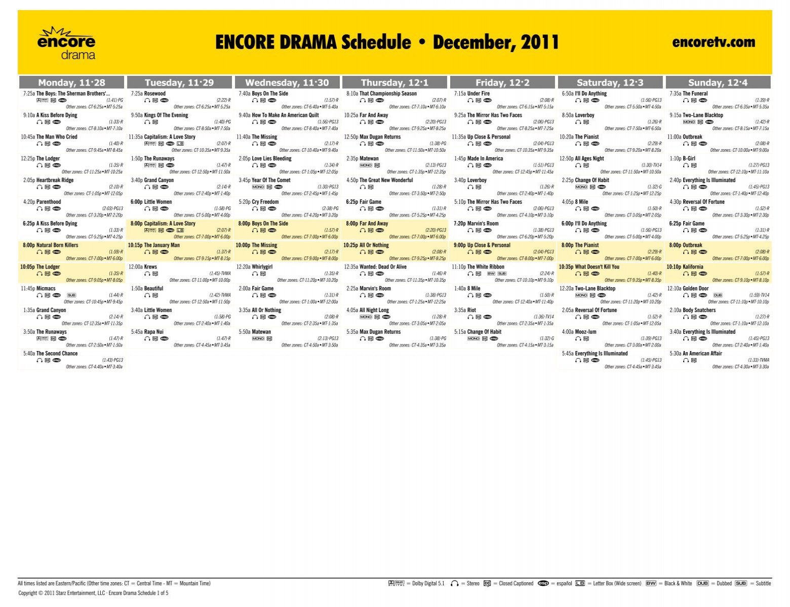 ENCORE DRAMA Schedule - December, 2011 - Starz