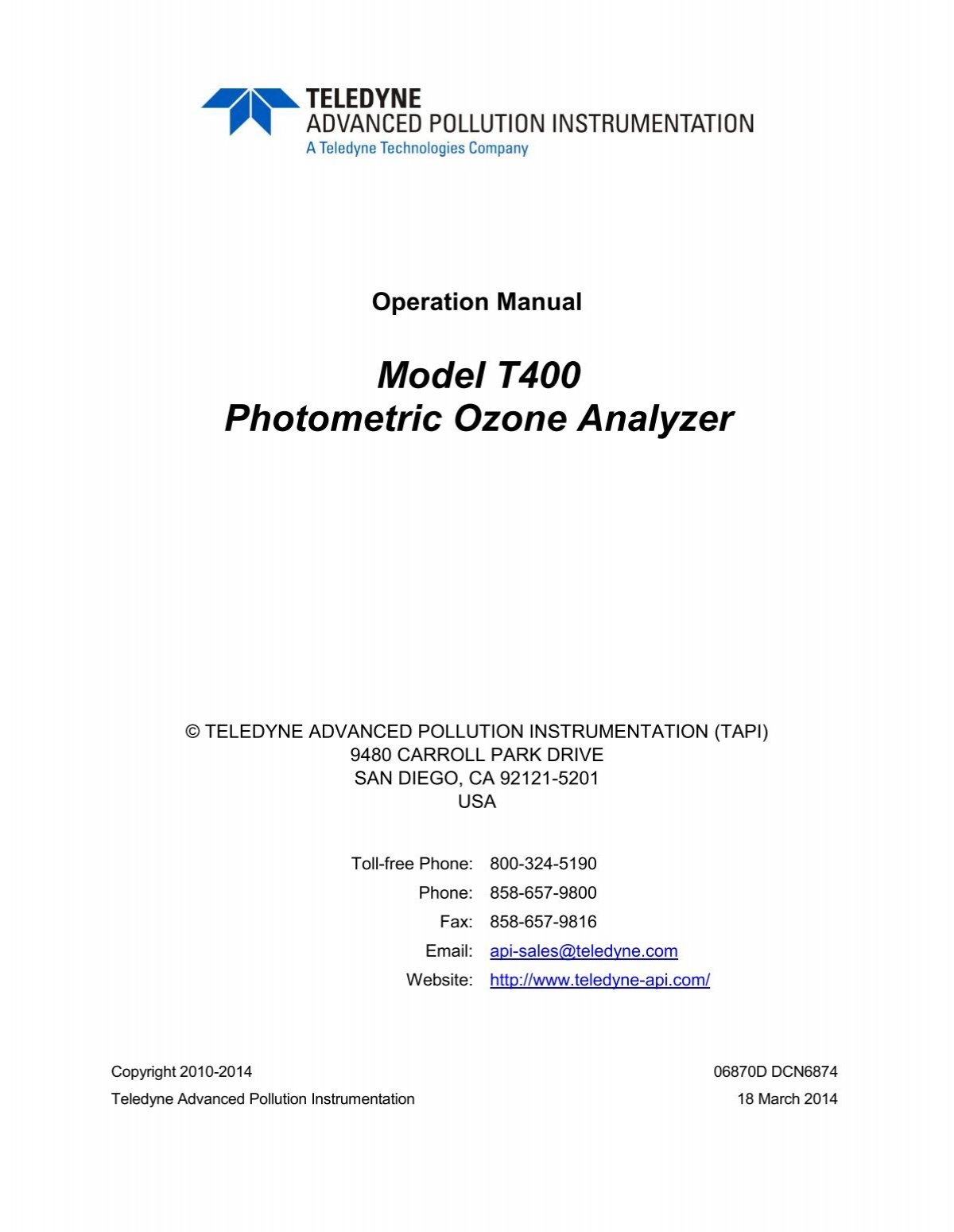 T400 Uv Absorption O 3 Analyzer Teledyne Api