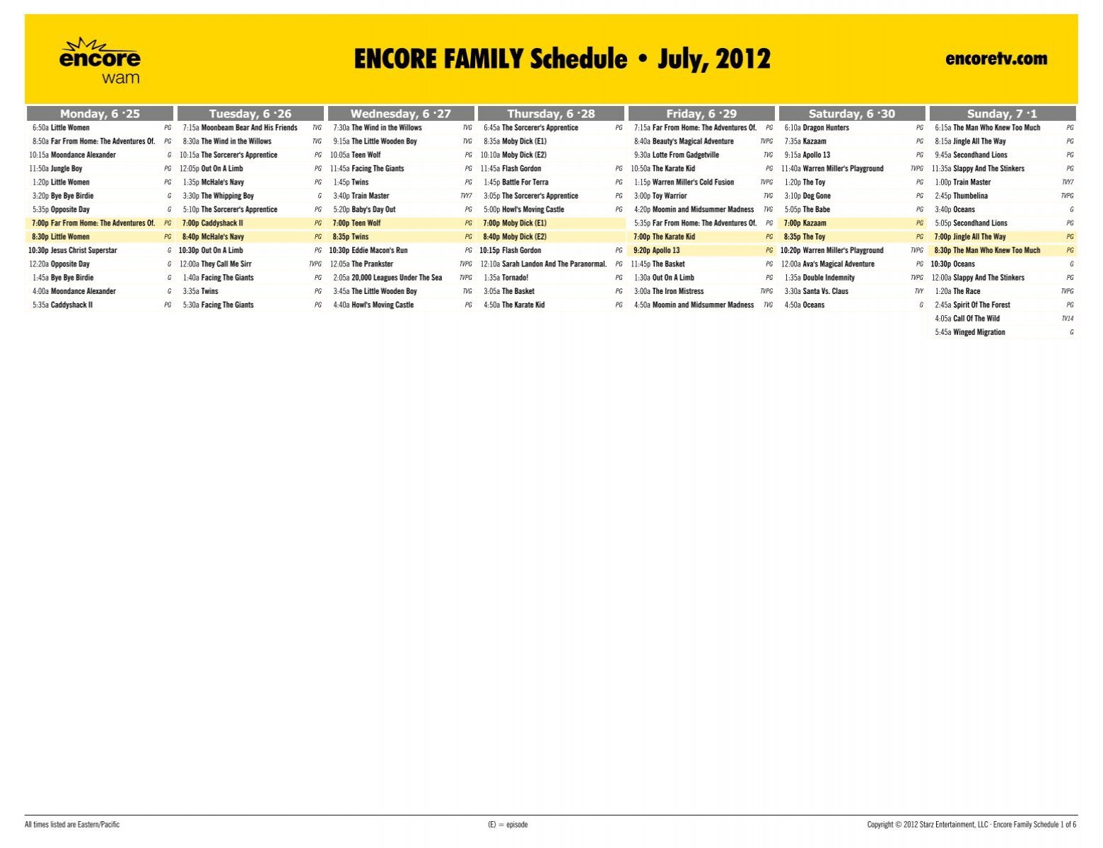 ENCORE FAMILY Schedule - July, 2012 - Starz