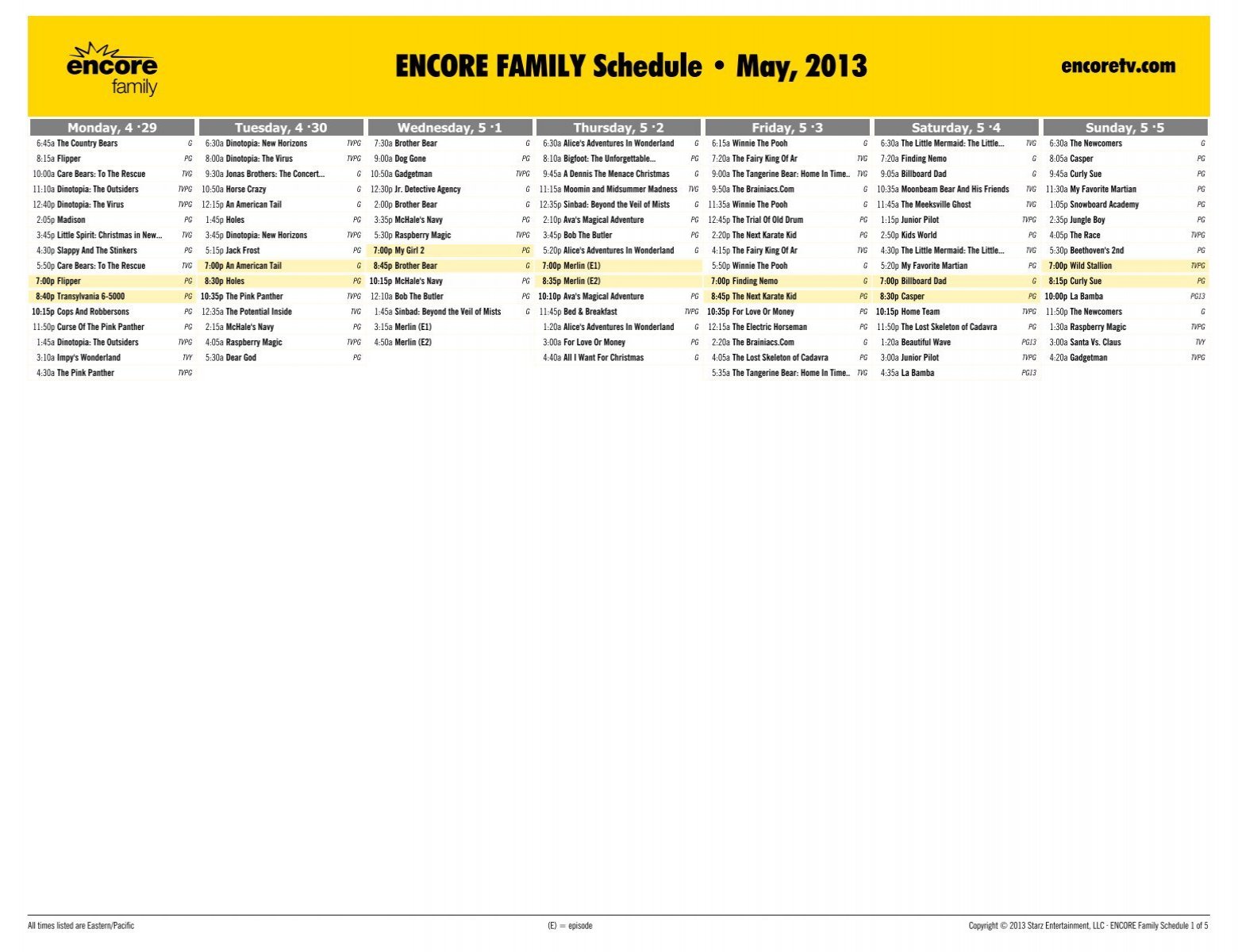 ENCORE FAMILY Schedule - May, 2013 - Starz