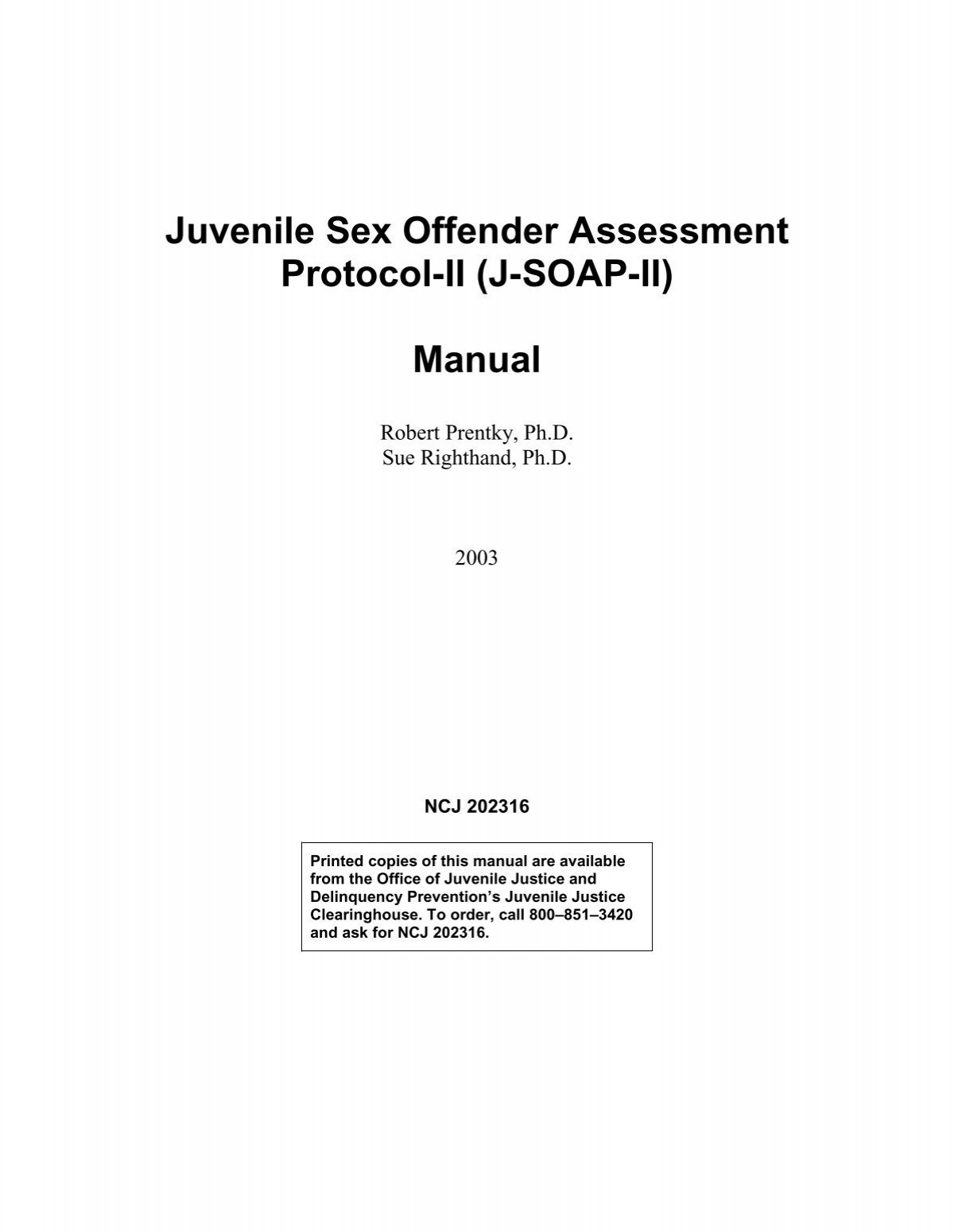 Juvenile Sex Offender Assessment Protocol Ii J Soap Ii National