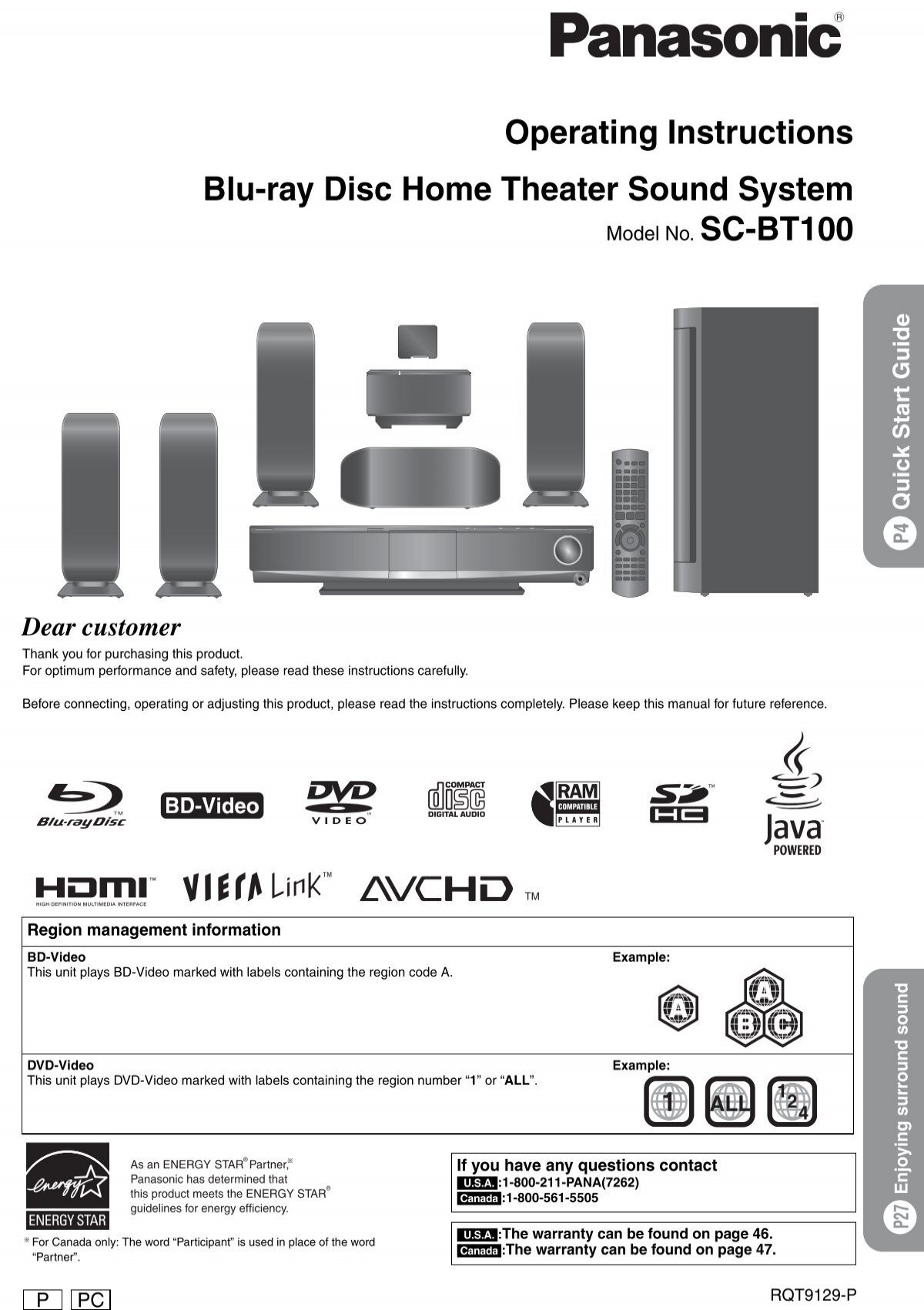 Operating Instructions Blu Ray Disc Home Theater Sound System