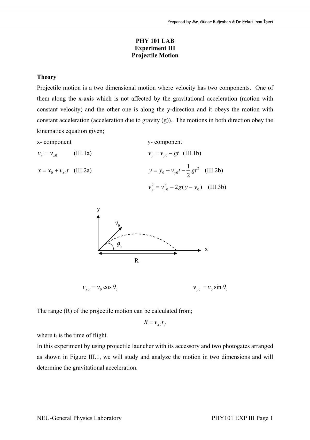 Neu General Physics Laboratory Phy101 Exp Iii Page 1 Phy 101