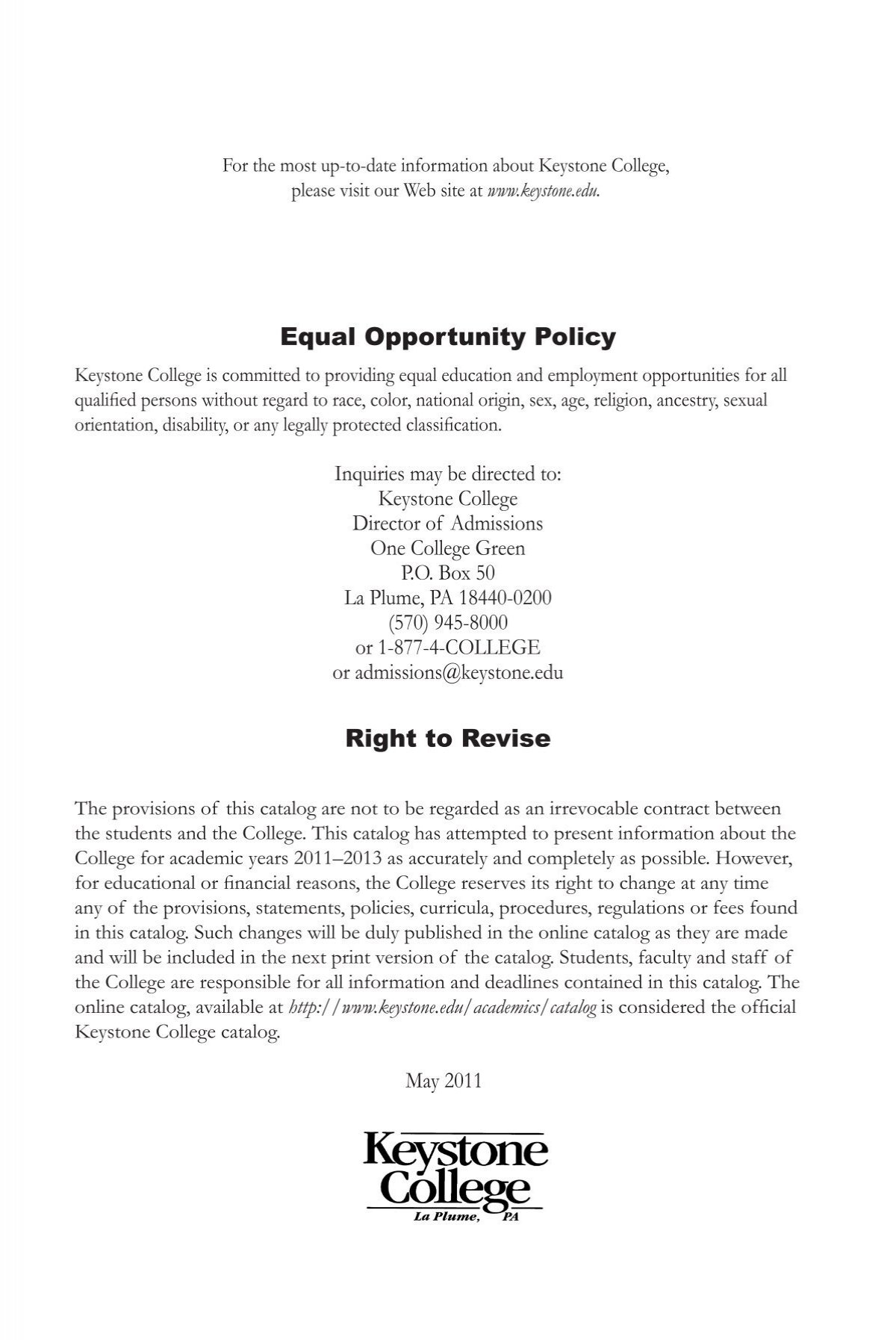 Right to Revise Equal Opportunity Policy