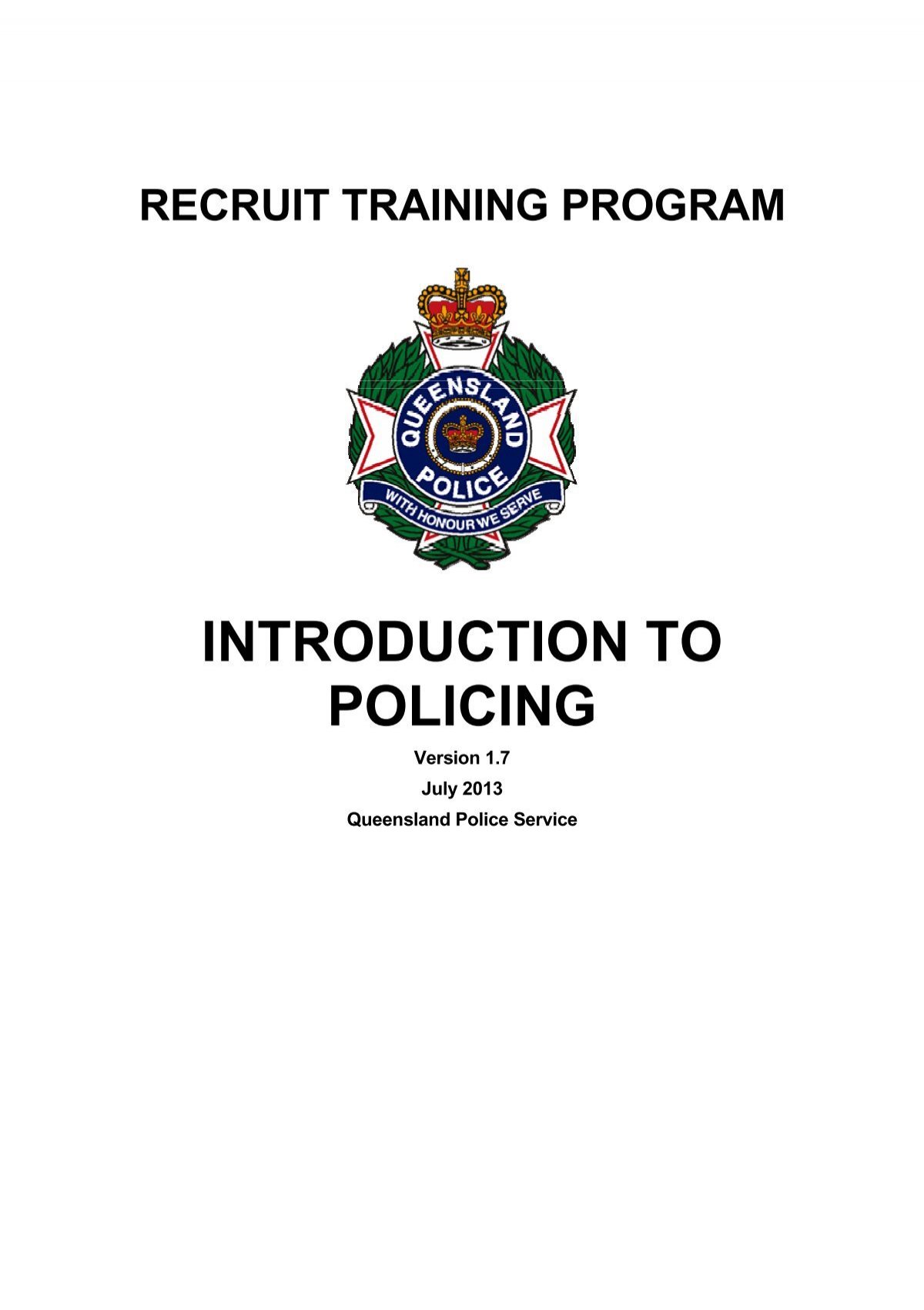 Introduction To Policing Booklet Queensland Police Recruiting 