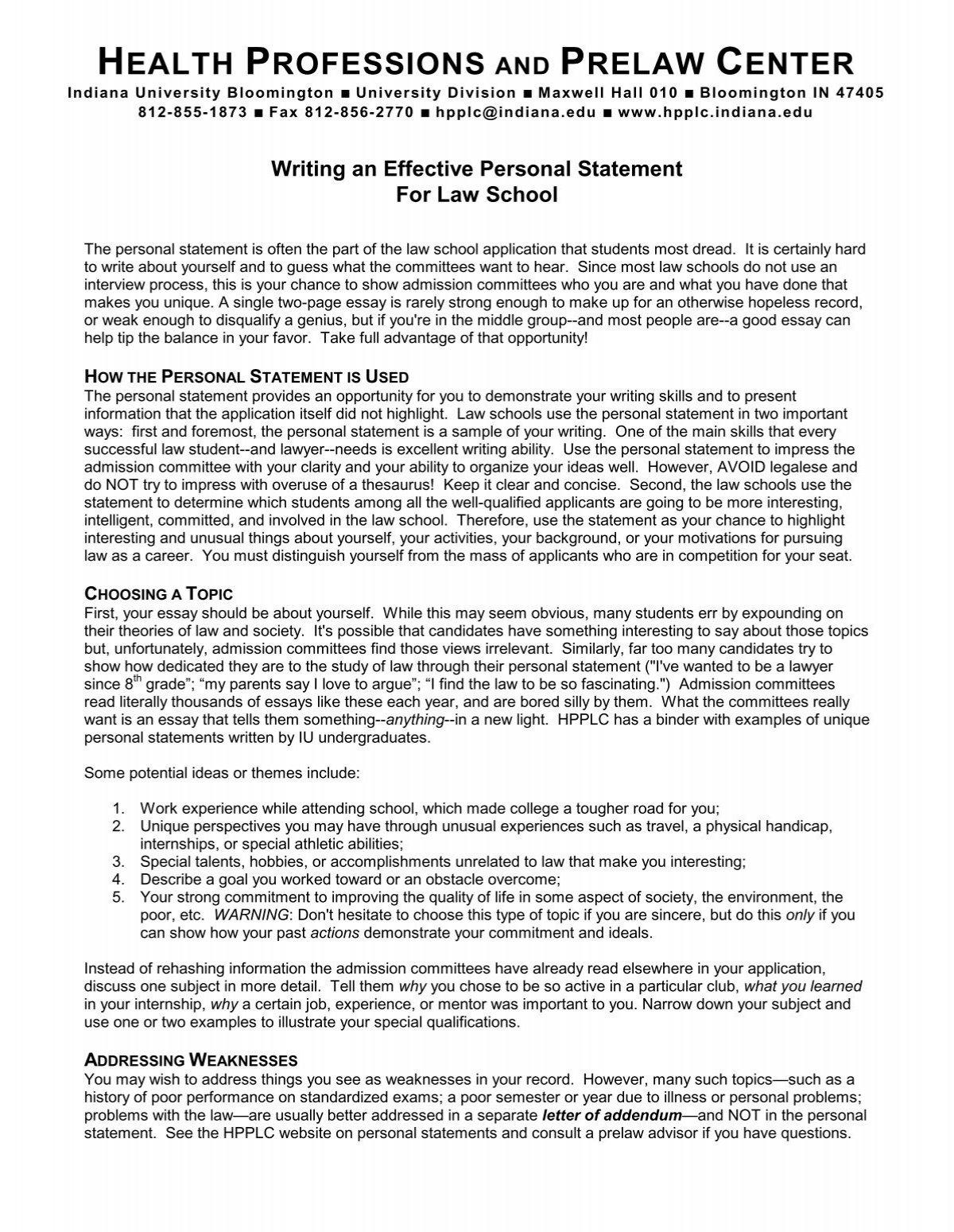 how important is personal statement for law school
