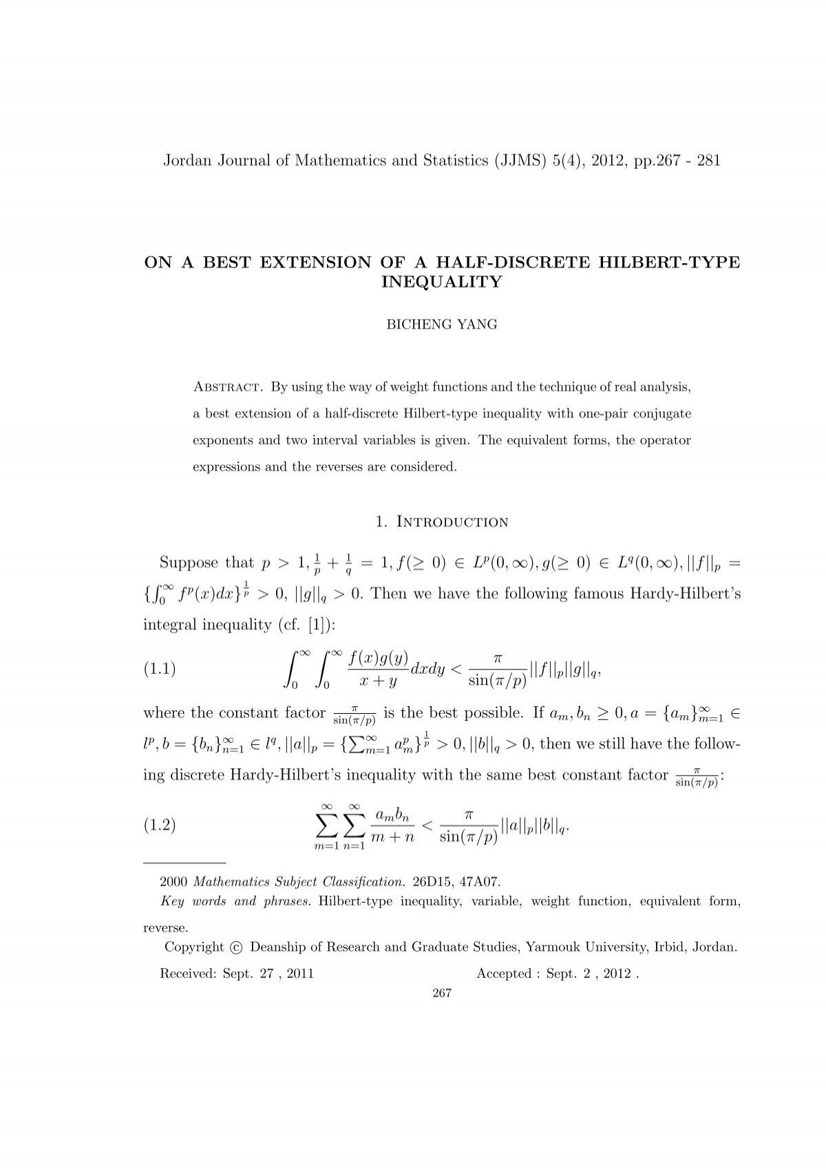 Jordan Journal Of Mathematics And Statistics Jjms 5 4 12 Pp