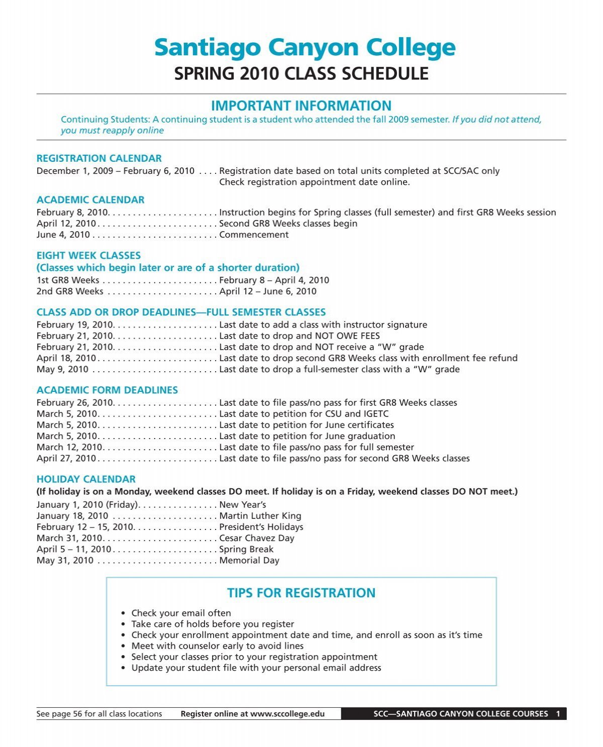 SCC_Spring_10_schedule - Santiago Canyon College