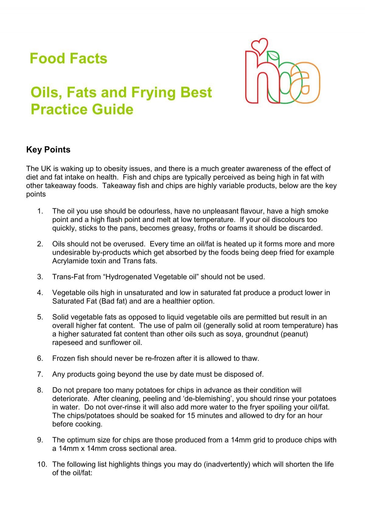 Food Facts Oils Fats And Frying Best Practice Guide