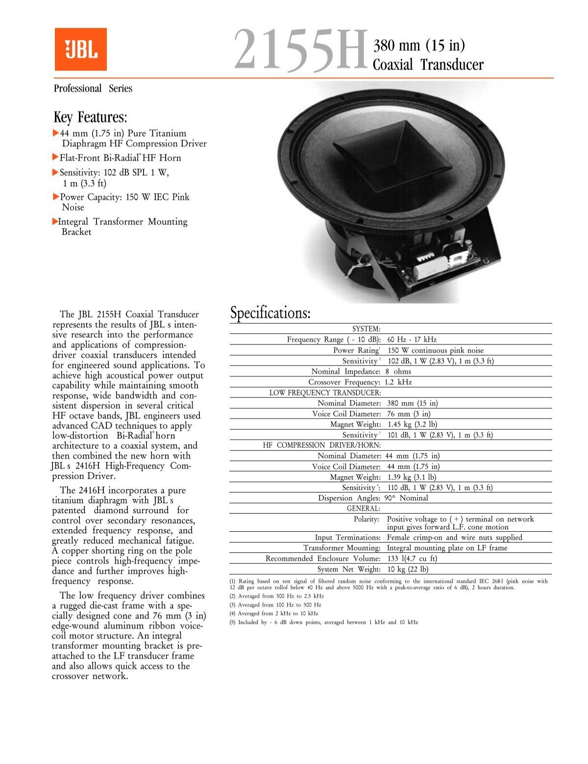 2155H Specification Document - JBL Professional