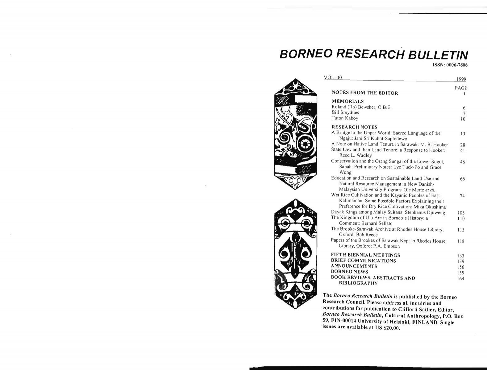 Volume 30, 1999 - Borneo Research Council