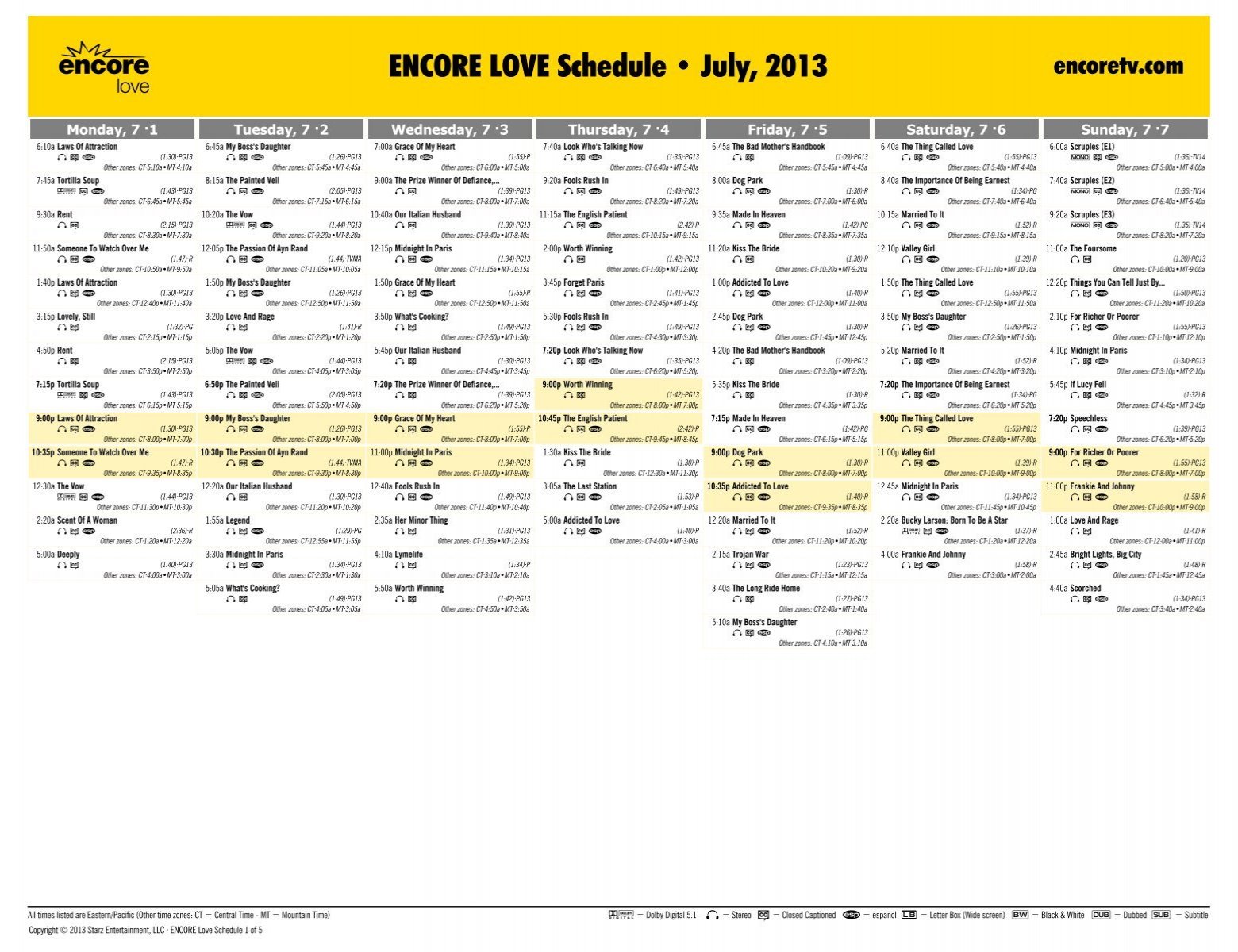 ENCORE LOVE Schedule - July, 2013 - Starz