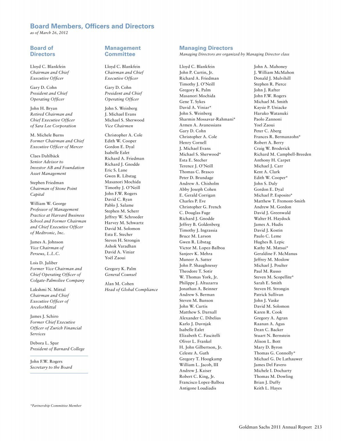 Board Members Officers And Directors Goldman Sachs