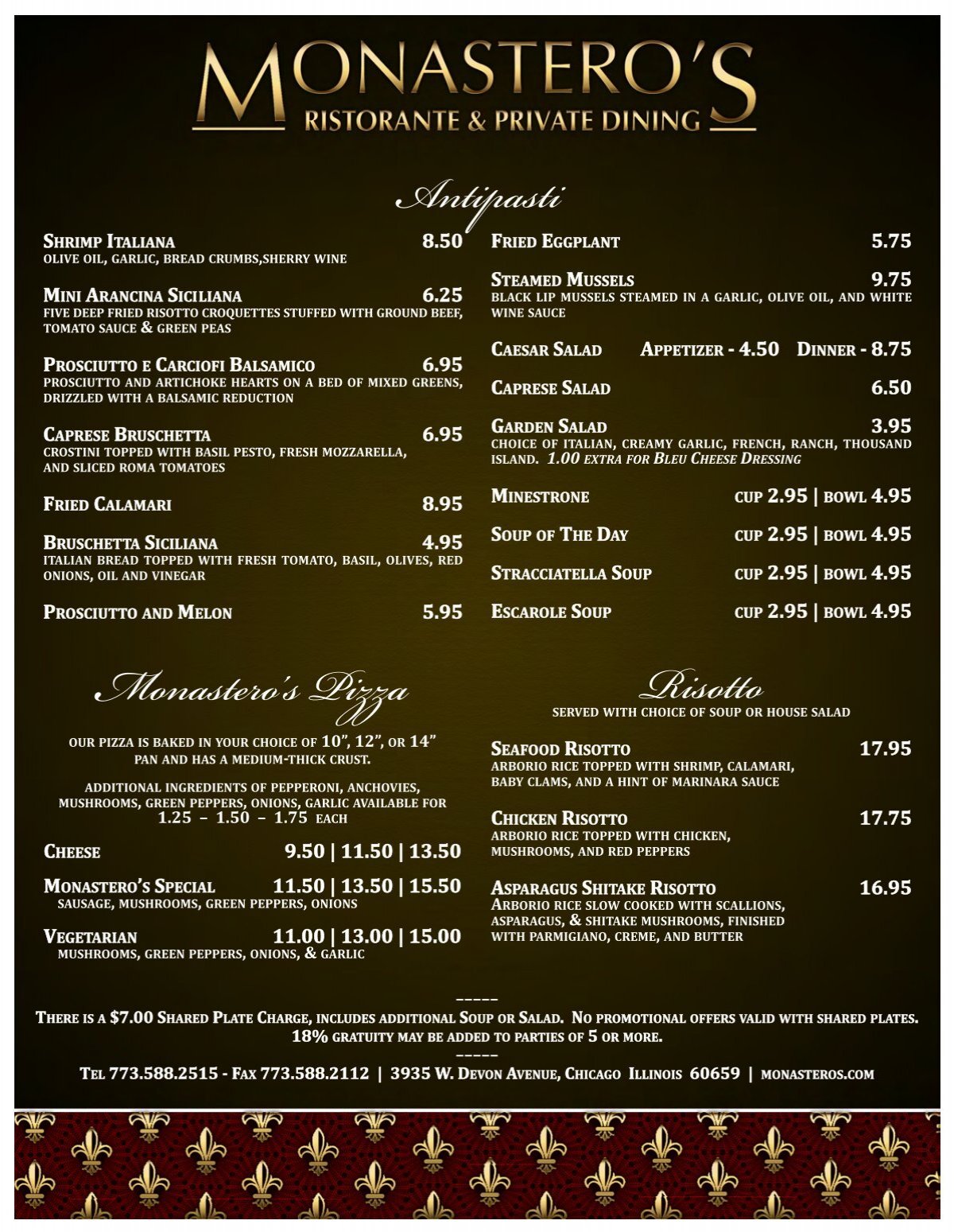 Download Dinner Menu (PDF file) - Monastero's - Ristorante