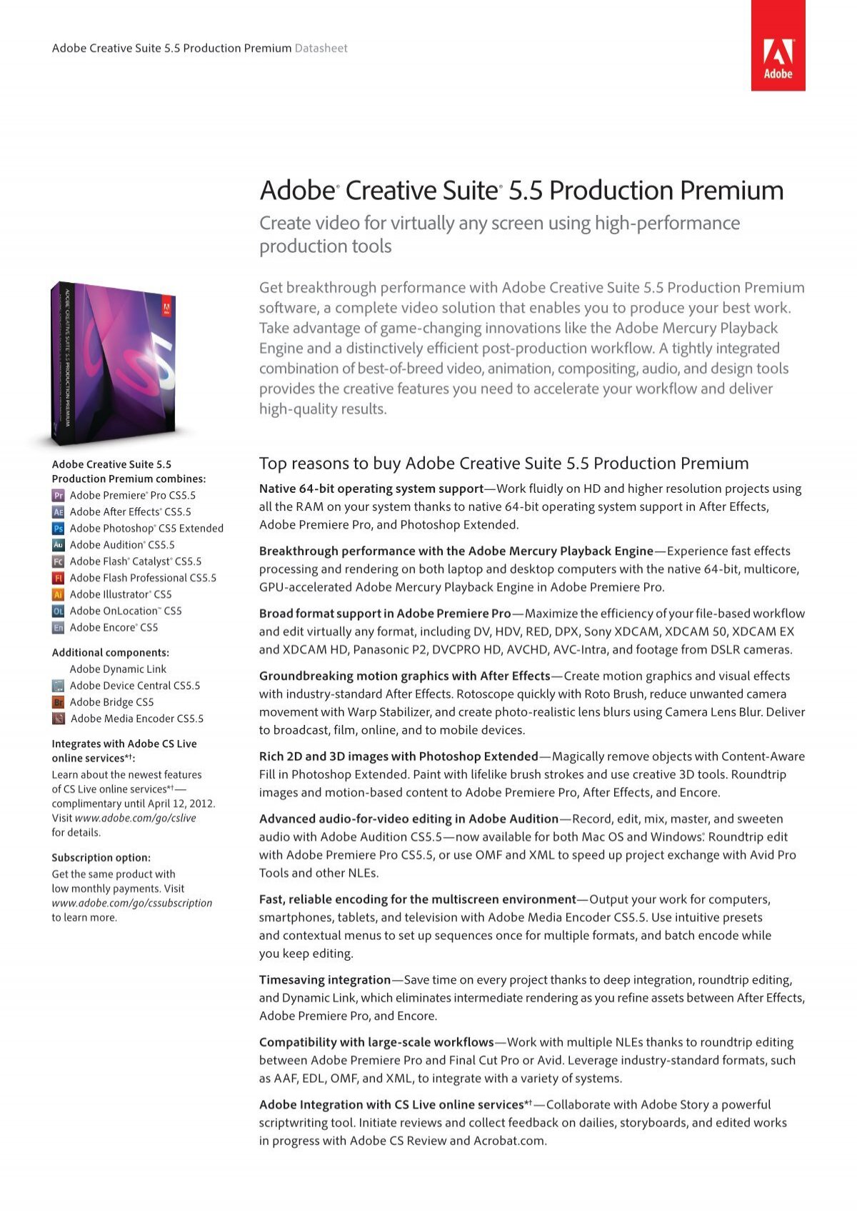 Adobe Creative Suite 5.5 Production Premium Datasheet