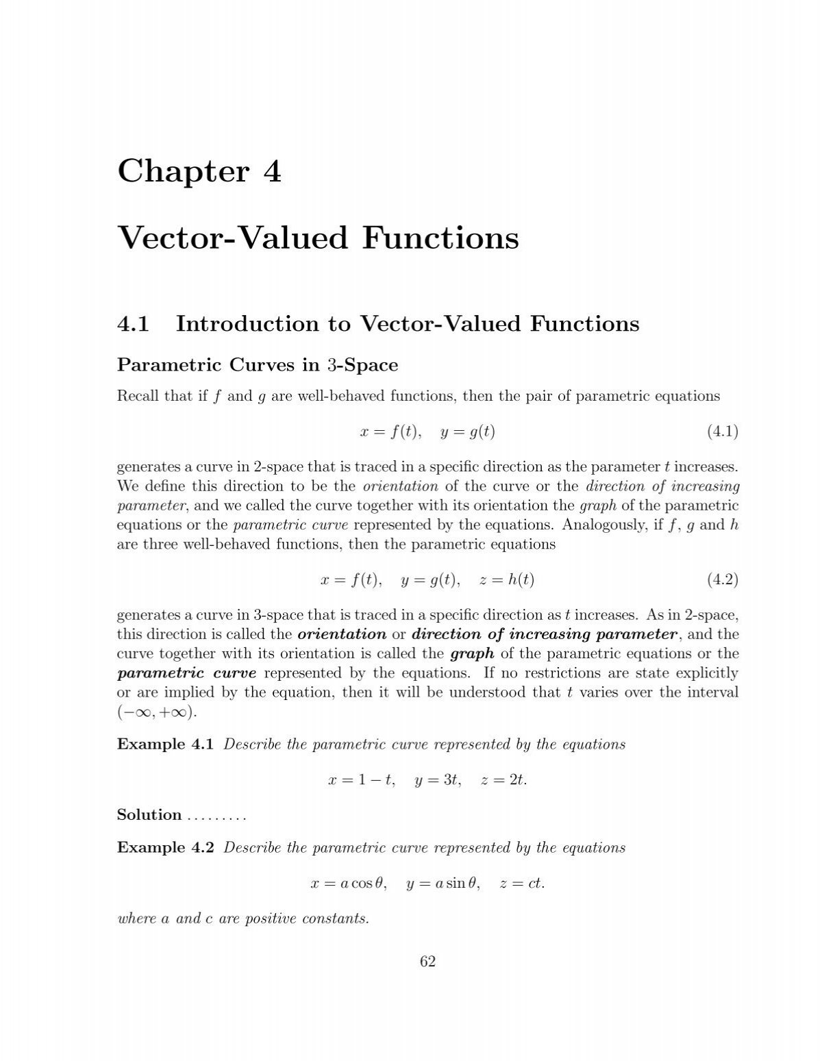 Chapter 4 Vector Valued Functions