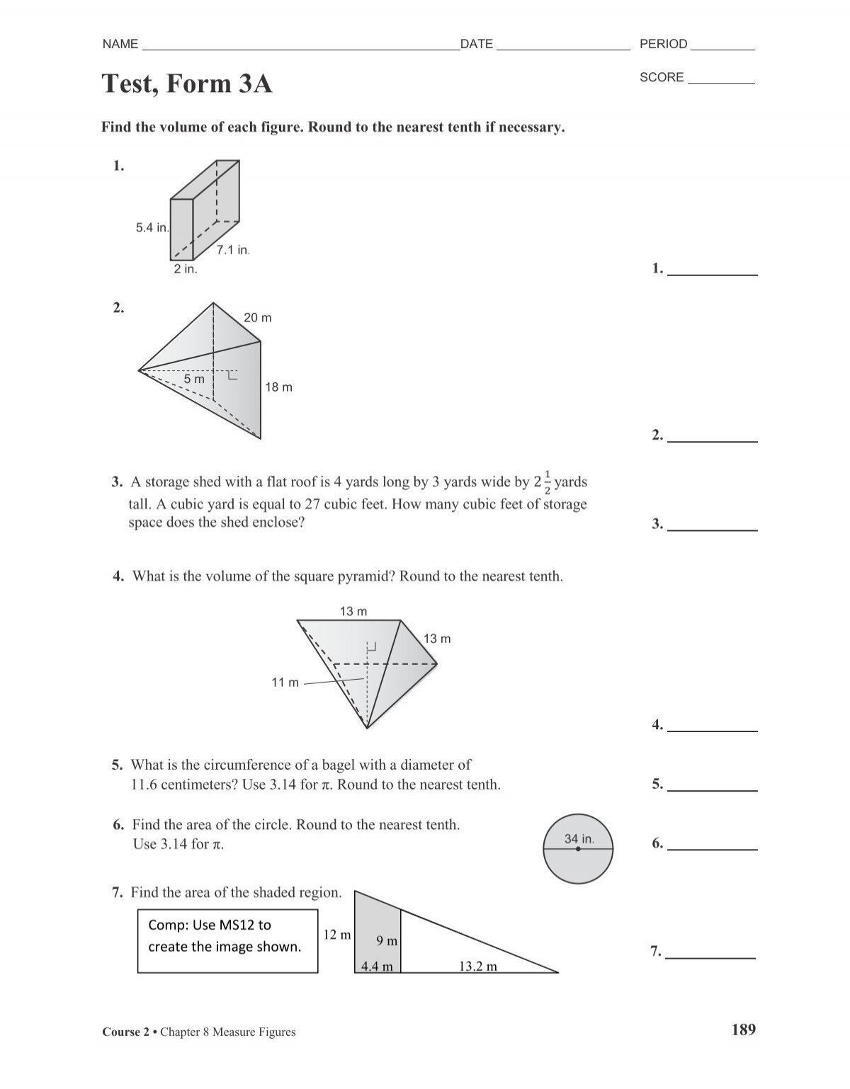 Chapter 7 Test Form 2a Answer Key Geometry