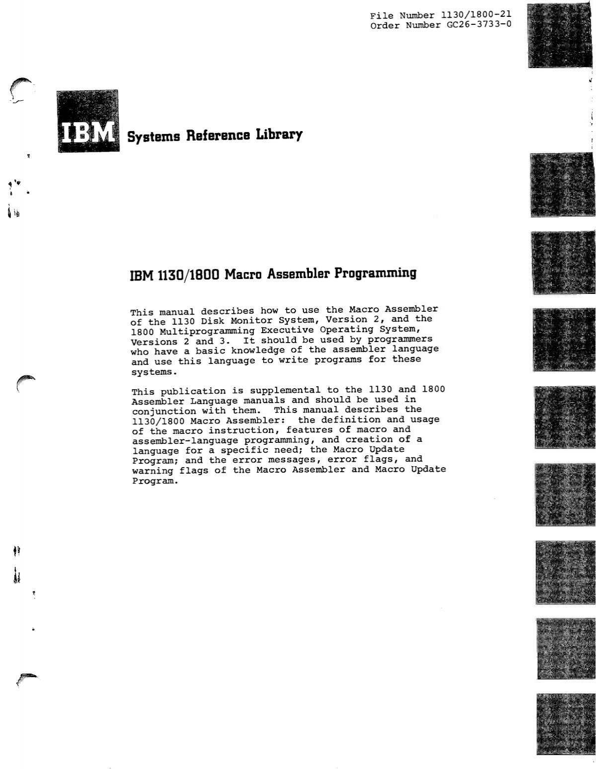 Ibm 1130 1800 Macro Assembler Programming All About The Ibm