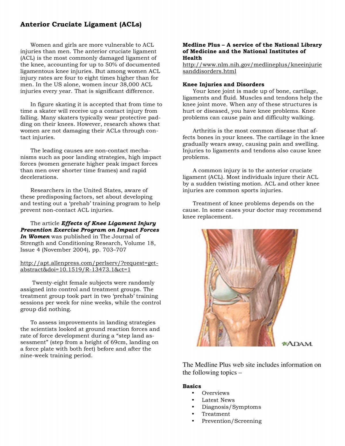 Anterior cruciate ligament (ACL) injury: MedlinePlus Medical Encyclopedia