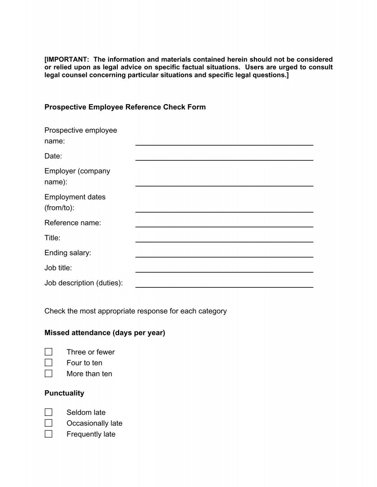 Prospective Employee Reference Check Form Prospective 7343