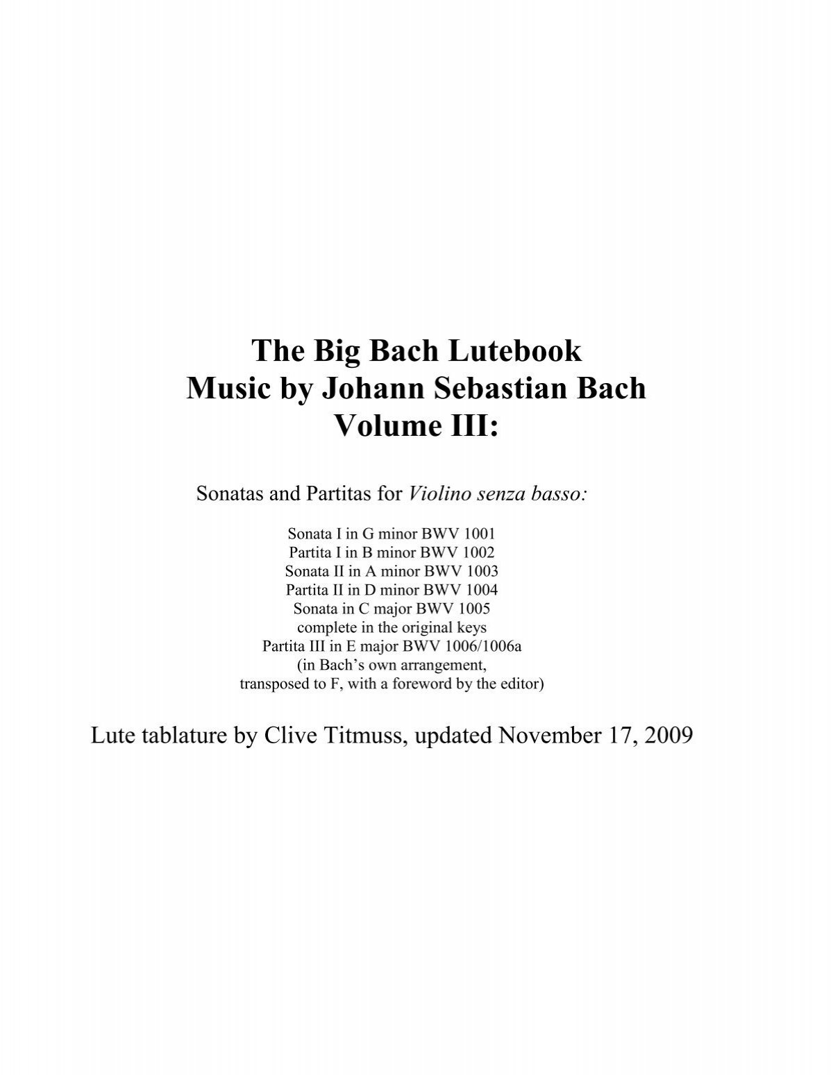 The Big Bach Lutebook Music By Johann Sebastian Bach Volume Iii