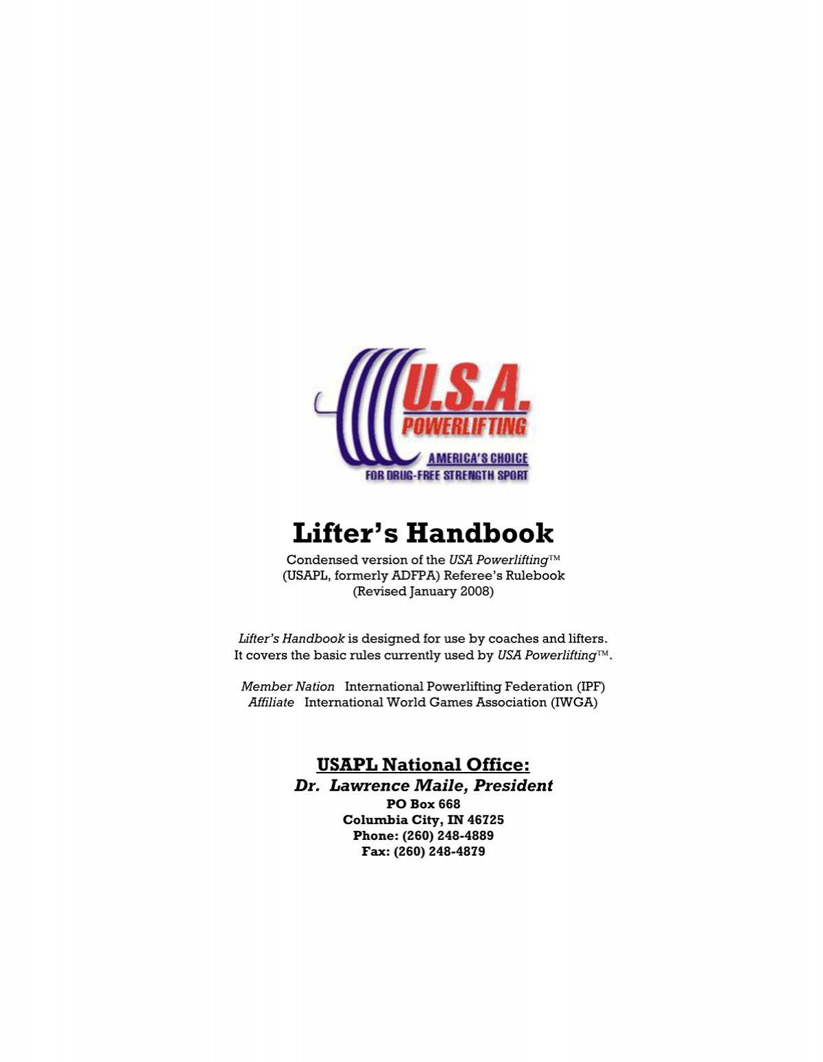 Lifter S Handbook Usa Powerlifting