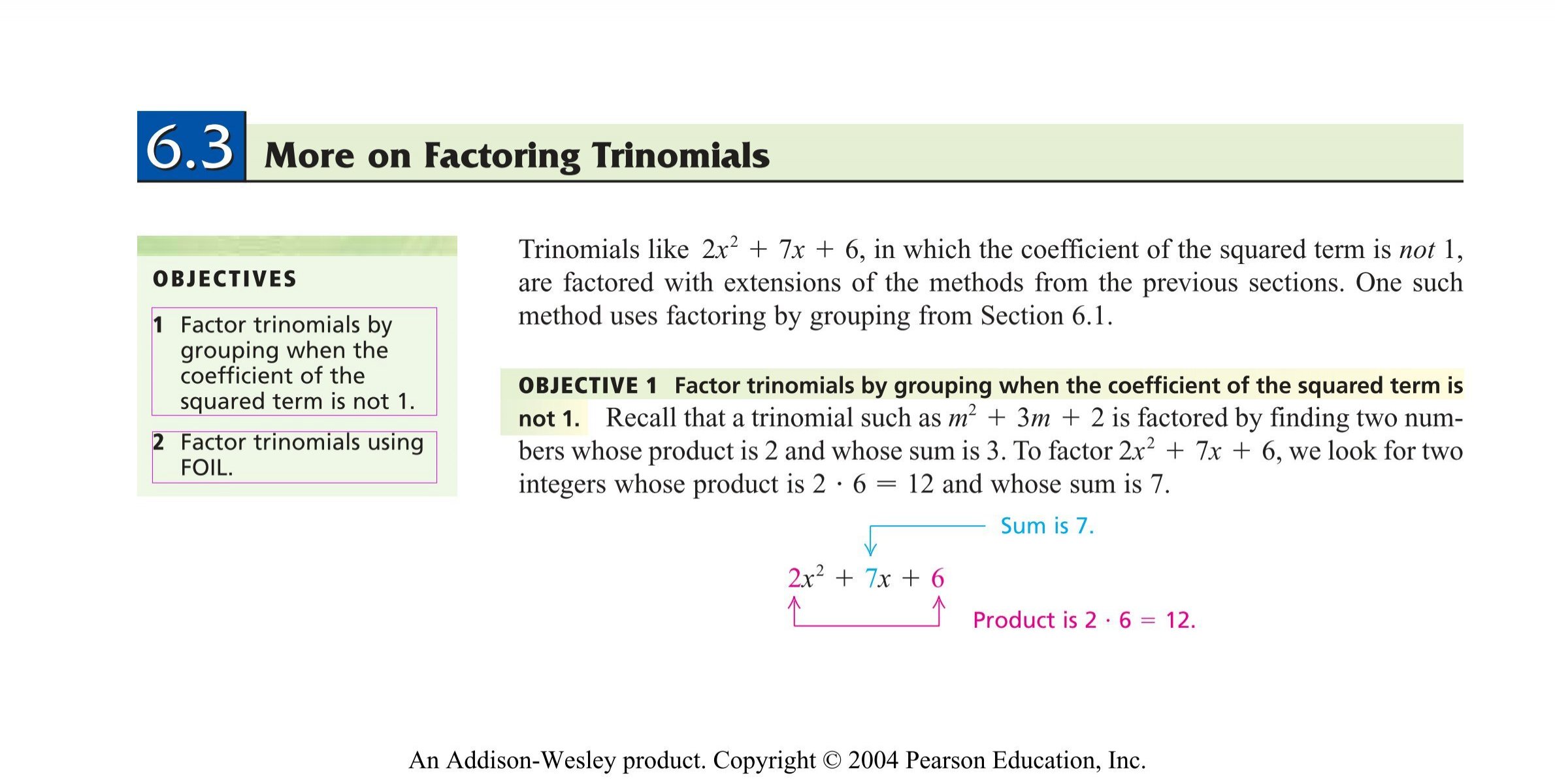6 3 More On Factoring Trinomials