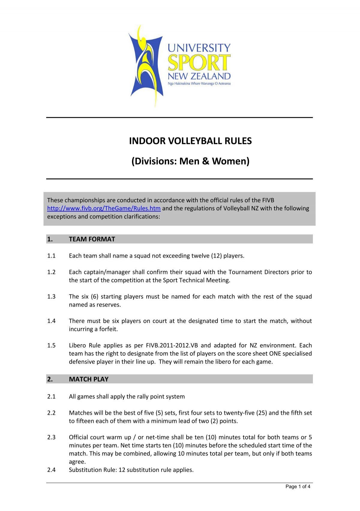 men's indoor volleyball rules